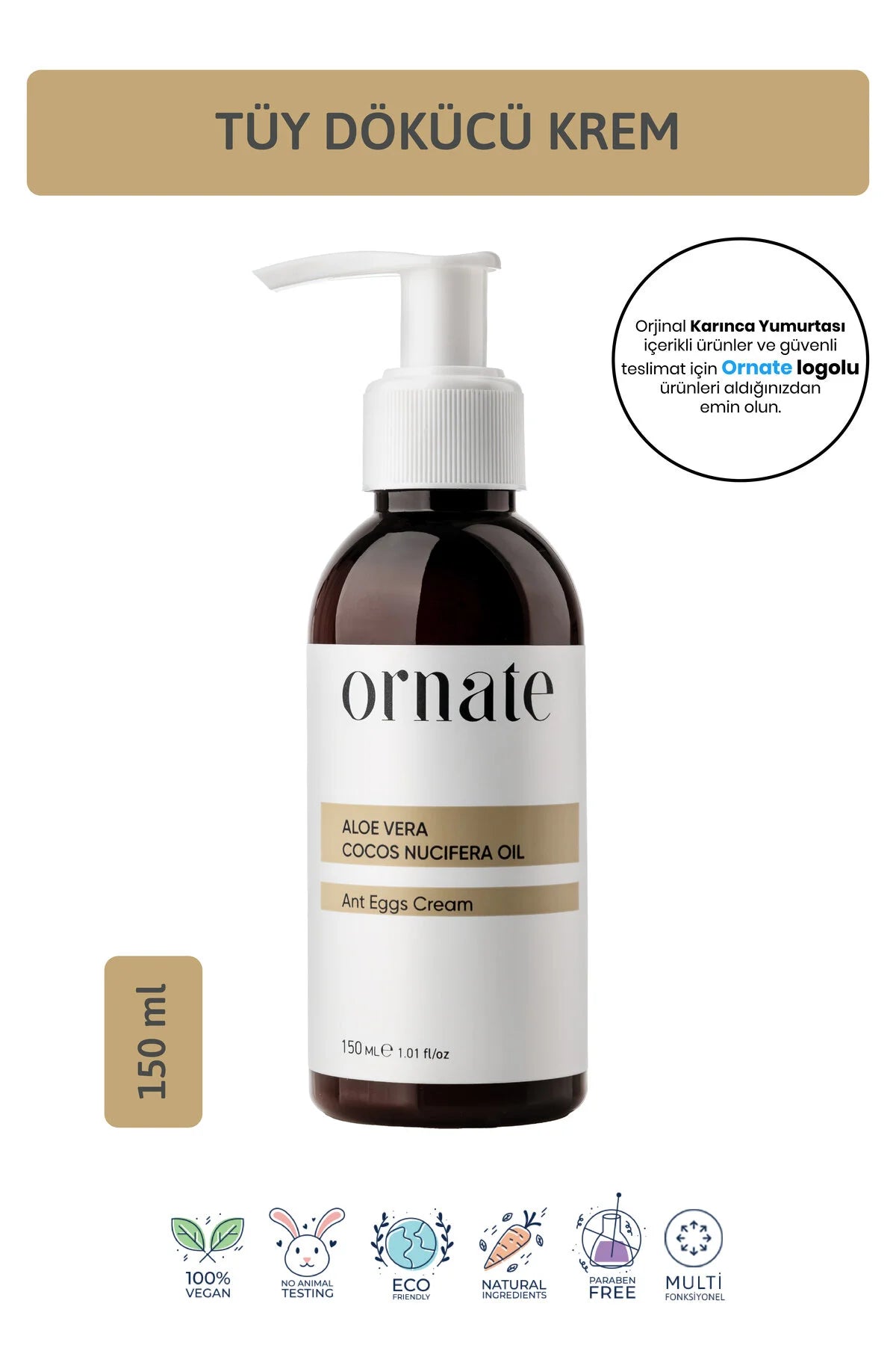 Ornate Ant Egg Creme Haarverminderende en dunner wordende effectieve ontharingscrème (UNİSEX) 150 ml