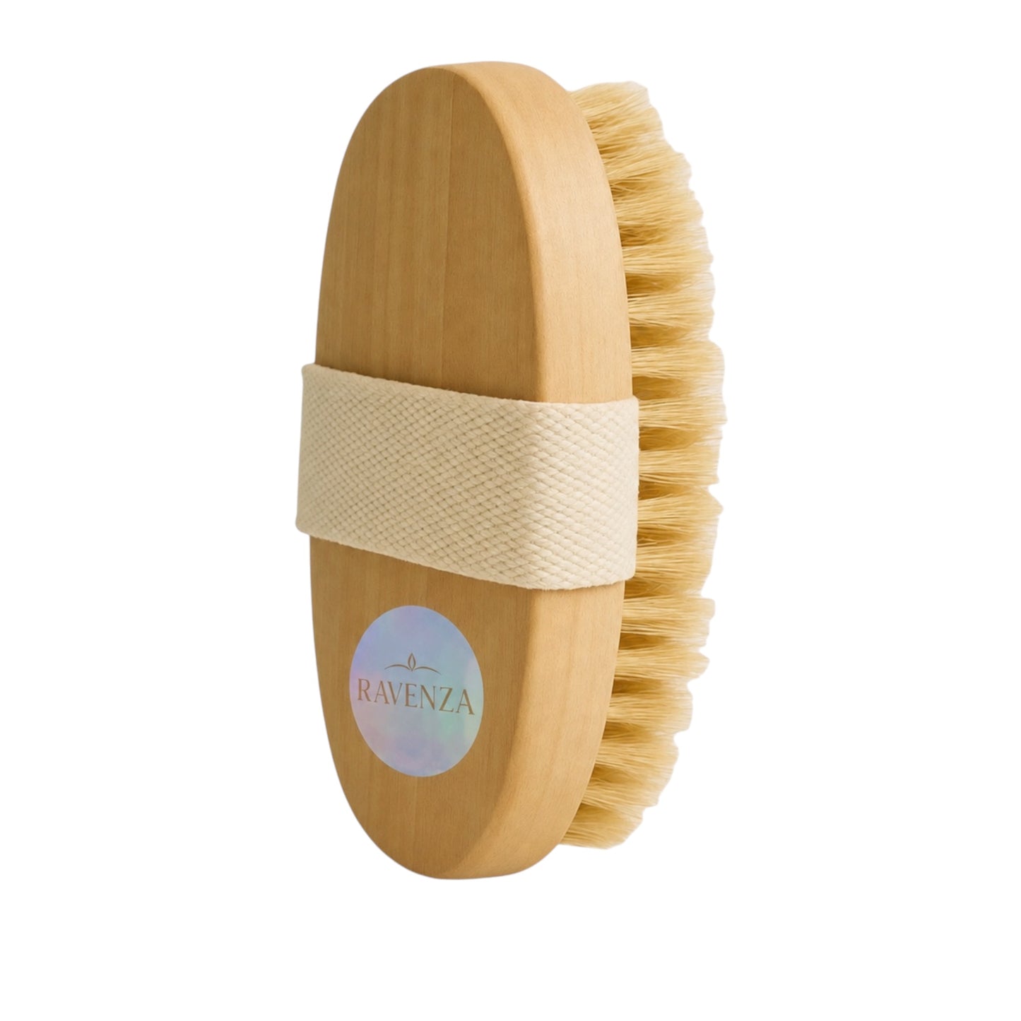 Ravenza Droogborstel – Houten Lichaamsborstel met Natuurlijke Borstelharen – Dry Brushing Body Brush met Handband – Voor Lichaamsverzorging & Massage