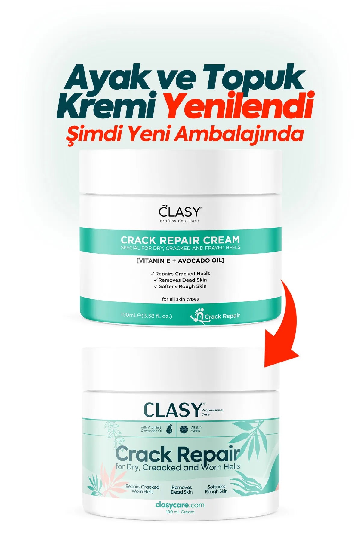 CLASY CARE Professionele Voetverzorgings- en reparatie Crème voor het Herstellen van Barsten voor droge Gebarsten en versleten hakken Vitamine E + Avocado-Olie Voor alle huidtypes 100 ml