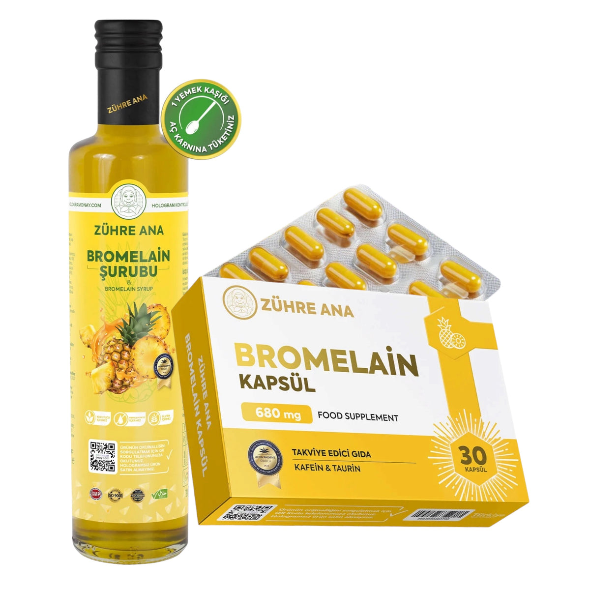 Zühre Ana Bromelaïne Set – 30 Capsules en 250 ml Siroop met Bromelaïne
