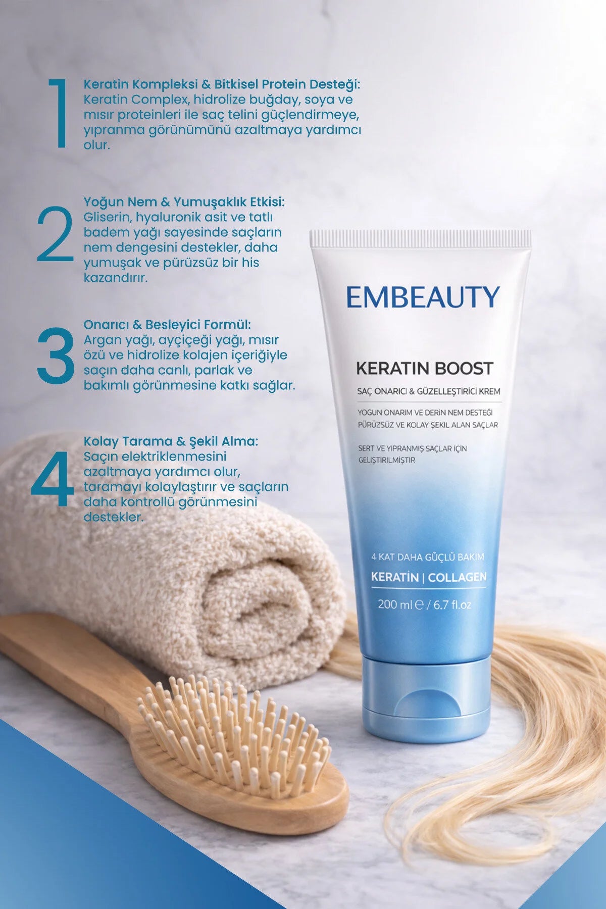 Embeauty Keratin Boost Haarmasker – Keratine & Collageen Haarherstel 200 ml