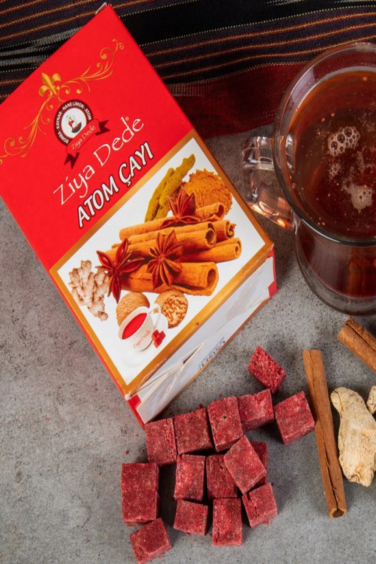 Ziya Dede Atom Çayı – Kruiden Theeblokjes met Gember, Kurkuma, Kaneel & Hibiscus – 150 g