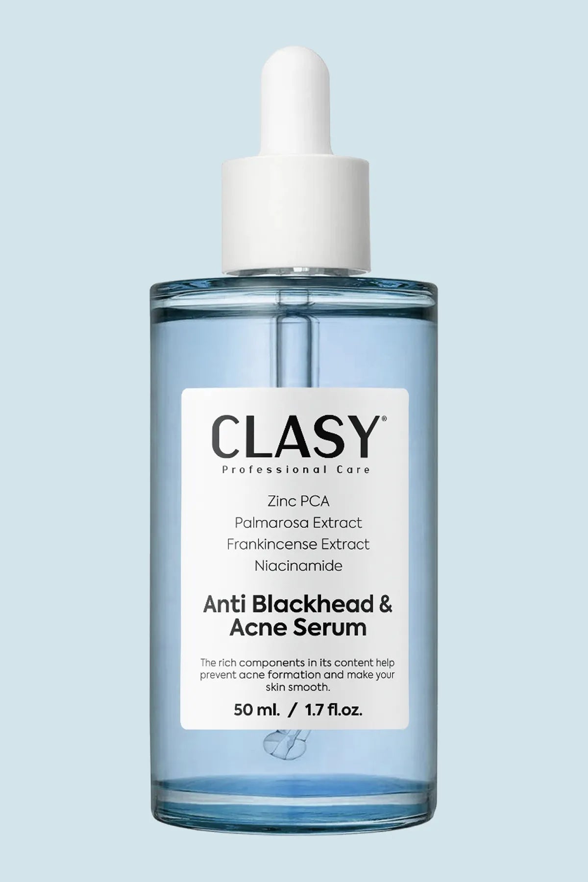 Clasy Care Professionele Anti Blackhead (Anti-mee-eters) & Acne Serum - Helpt de vorming van mee-eters te voorkomen - Zink PCA - Palmarosa extract - Wierook extract - Niacinamide - Salicylzuur - 50 ml