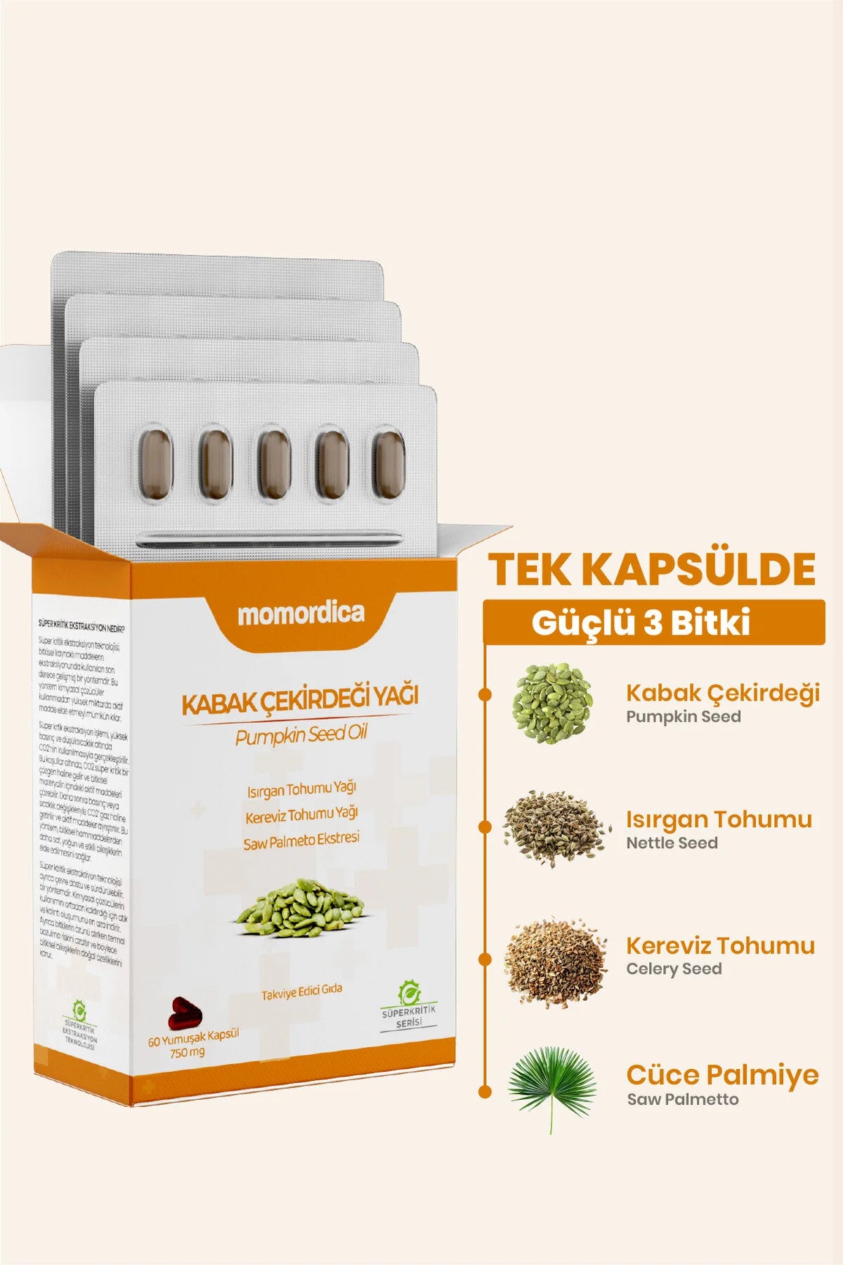 Momordica Pompoenpitolie Capsules – Saw Palmetto, Brandnetel & Selderijzaad – 60 Softgels (750 mg)