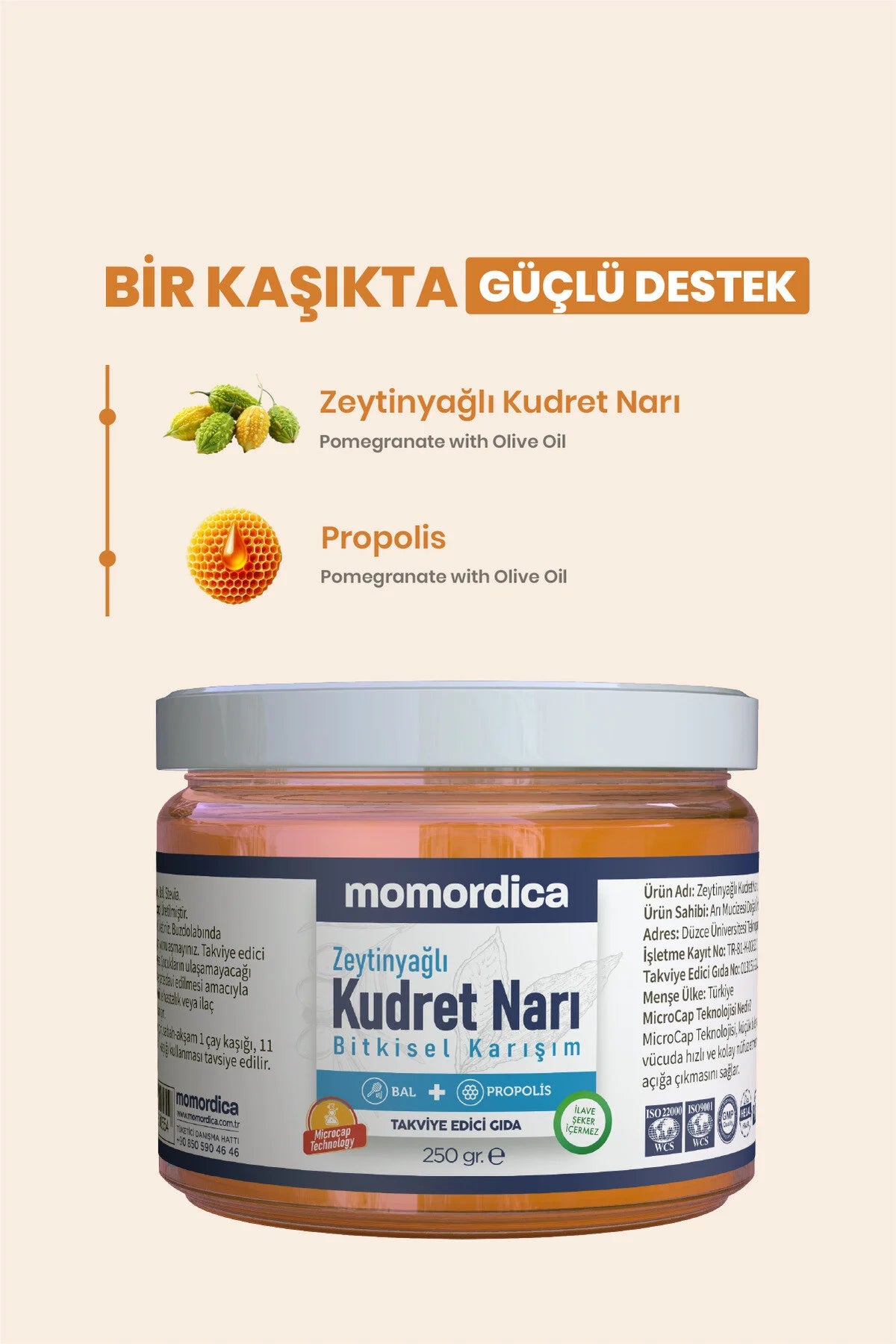 Momordica Kudret Narı met Olijfolie, Honing & Propolis – 250g Natuurlijke Mix