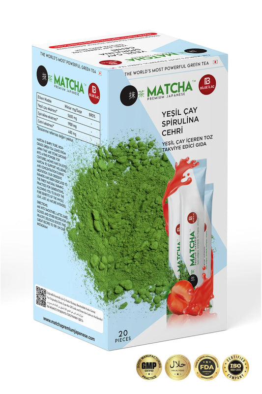 Matcha Premium Japanse Groene Thee Poeder met Spirulina & Cehri – 20 Sachets