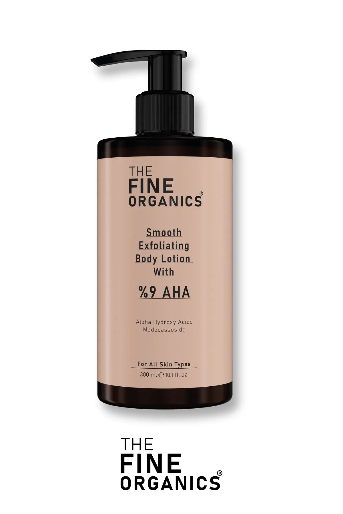 THE FINE ORGANICS Anti-Ingegroeide Zuiverende & Verhelderende Lichaamspeelingslotion - met 9% AHA - Anti-Acne - Anti-Plemmetjes - Anti-Donkerheid - Voor alle huidtypes - 300 ml