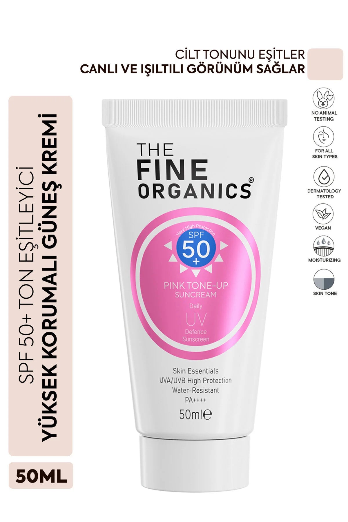 The Fine Organics Pink Tone-Up Suncream SPF 50+ 50 ml – Egaliserende Zonnebrandcrème