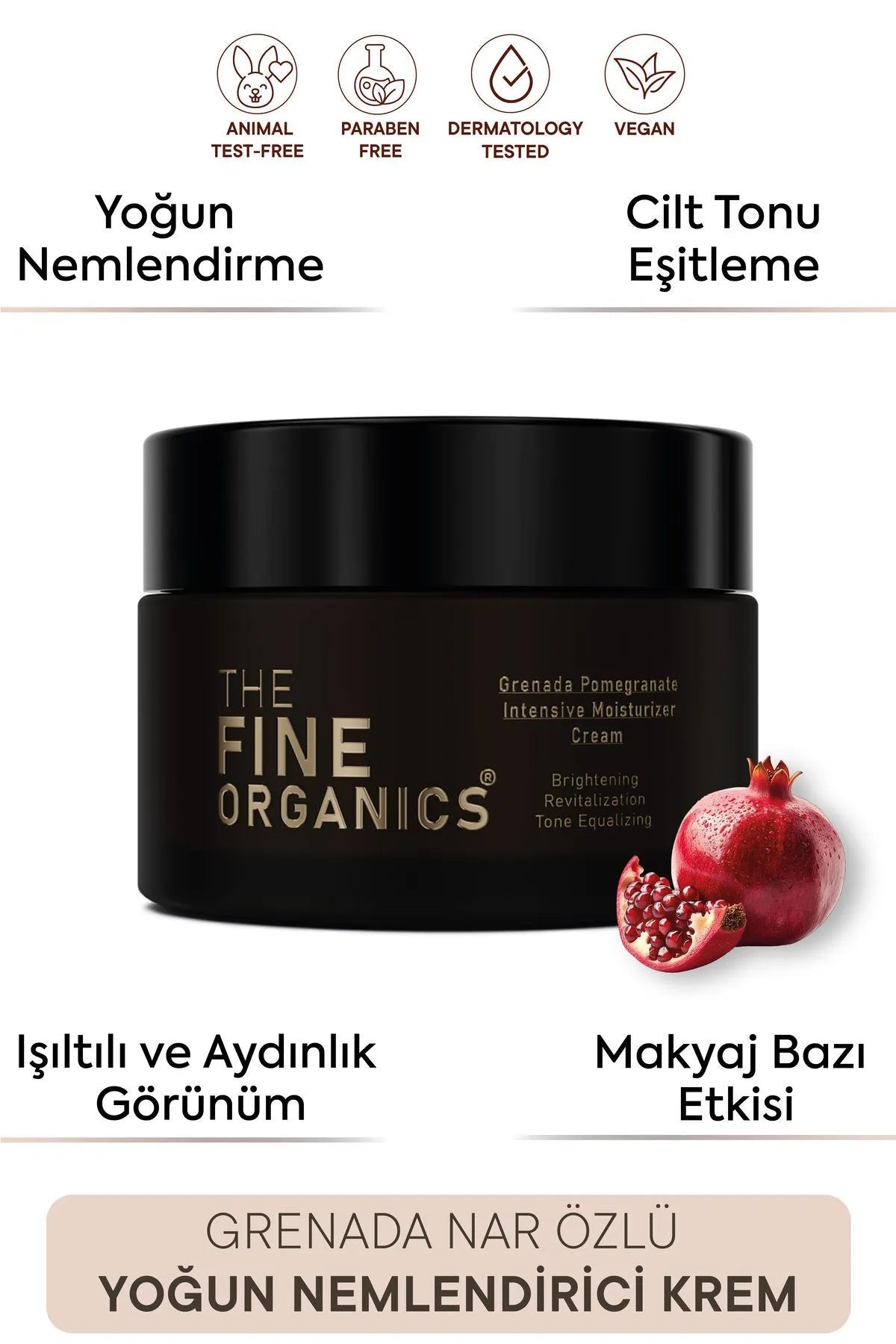 THE FINE ORGANICS Intensieve hydraterende gezichtscrème op waterbasis - 48 uur Effectieve bescherming - Glanzende en Verhelderende uitstraling - Egaliserend voor de teint - Extract van granaatappel uit Grenada - Alle huidtypes - 50 ml