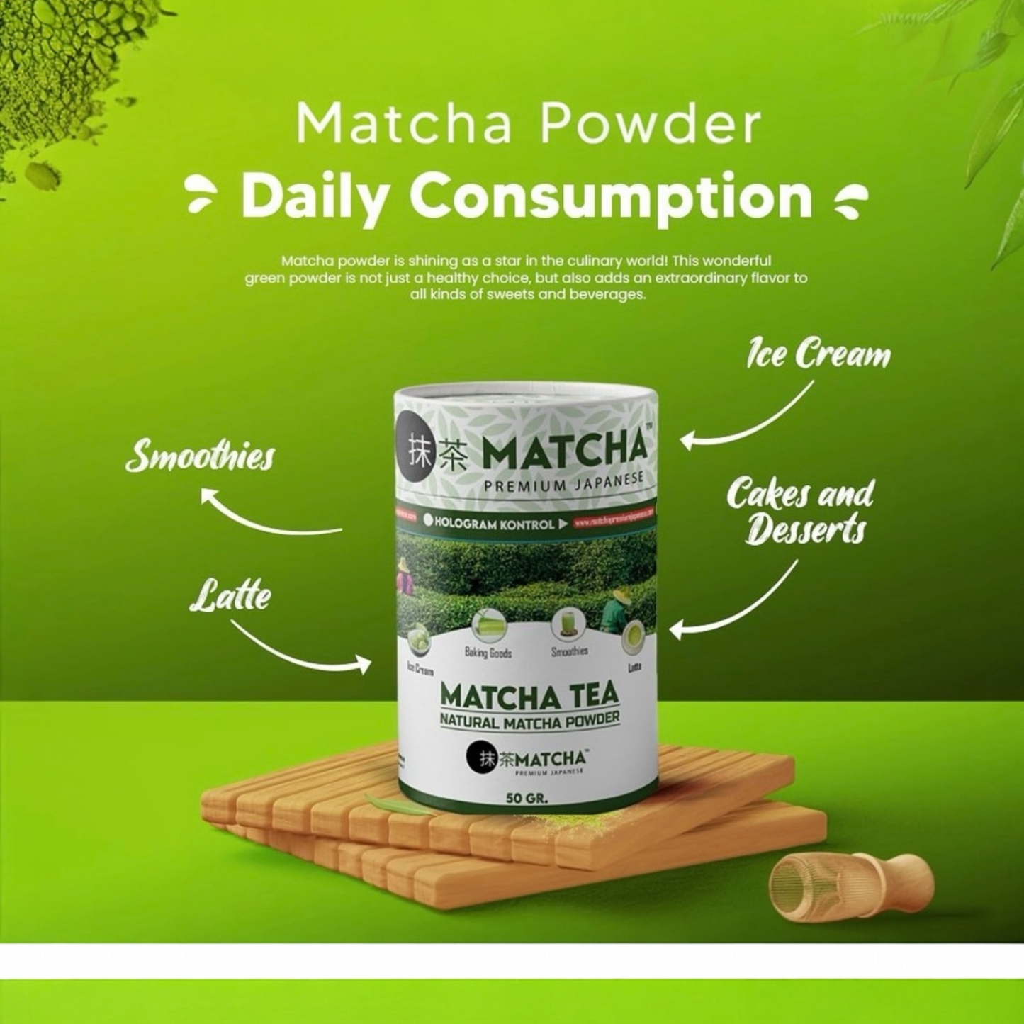 Matcha Premium Japanse Poeder 50g – Japanse Groene Thee – 100% Puur Matcha – Fijn Gemalen – Voor Thee, Latte & Recepten