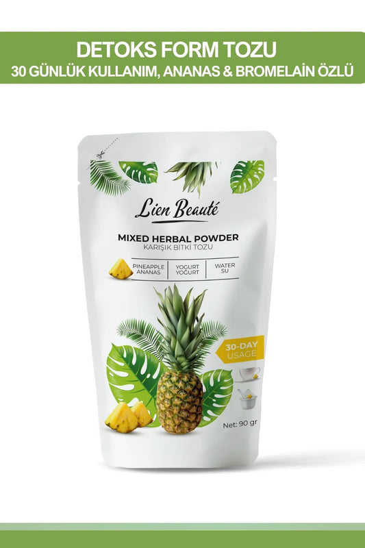 Lien Beaute Detox Form Thee - Gemengd Kruiden Poeder Bevat Bromelaïne Ananas Yoghurt 1 Maand Gebruik 90 gr