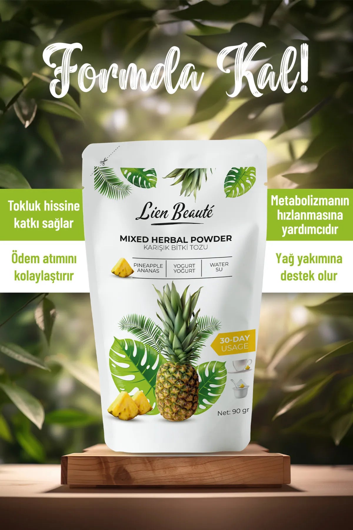 Lien Beaute Detox Form Thee - Gemengd Kruiden Poeder Bevat Bromelaïne Ananas Yoghurt 1 Maand Gebruik 90 gr