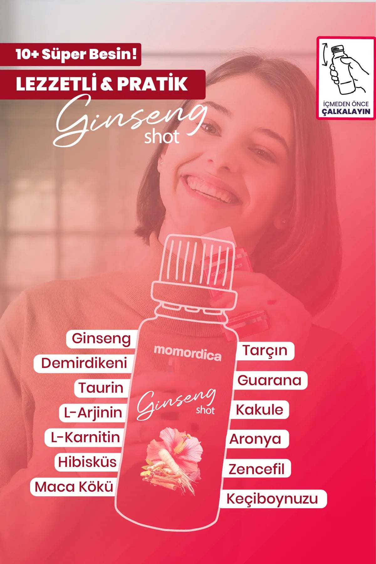 MOMORDICA Detox Ginseng Shot Superfood Complex - Hibiscus - Ginseng Johannesbrood - Kaneel - Kruidnagel - 10 stuks
