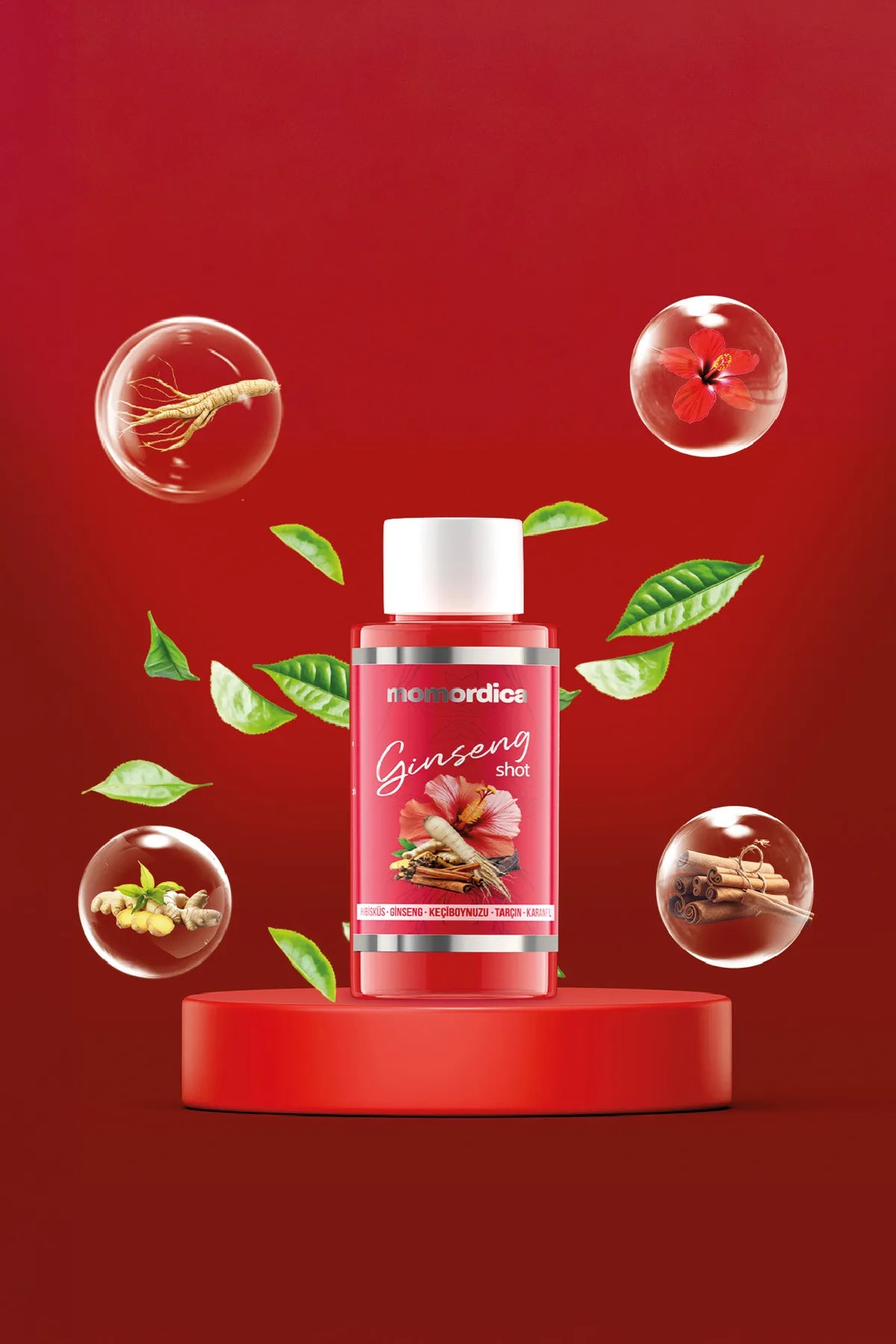 MOMORDICA Detox Ginseng Shot Superfood Complex - Hibiscus - Ginseng Johannesbrood - Kaneel - Kruidnagel - 10 stuks