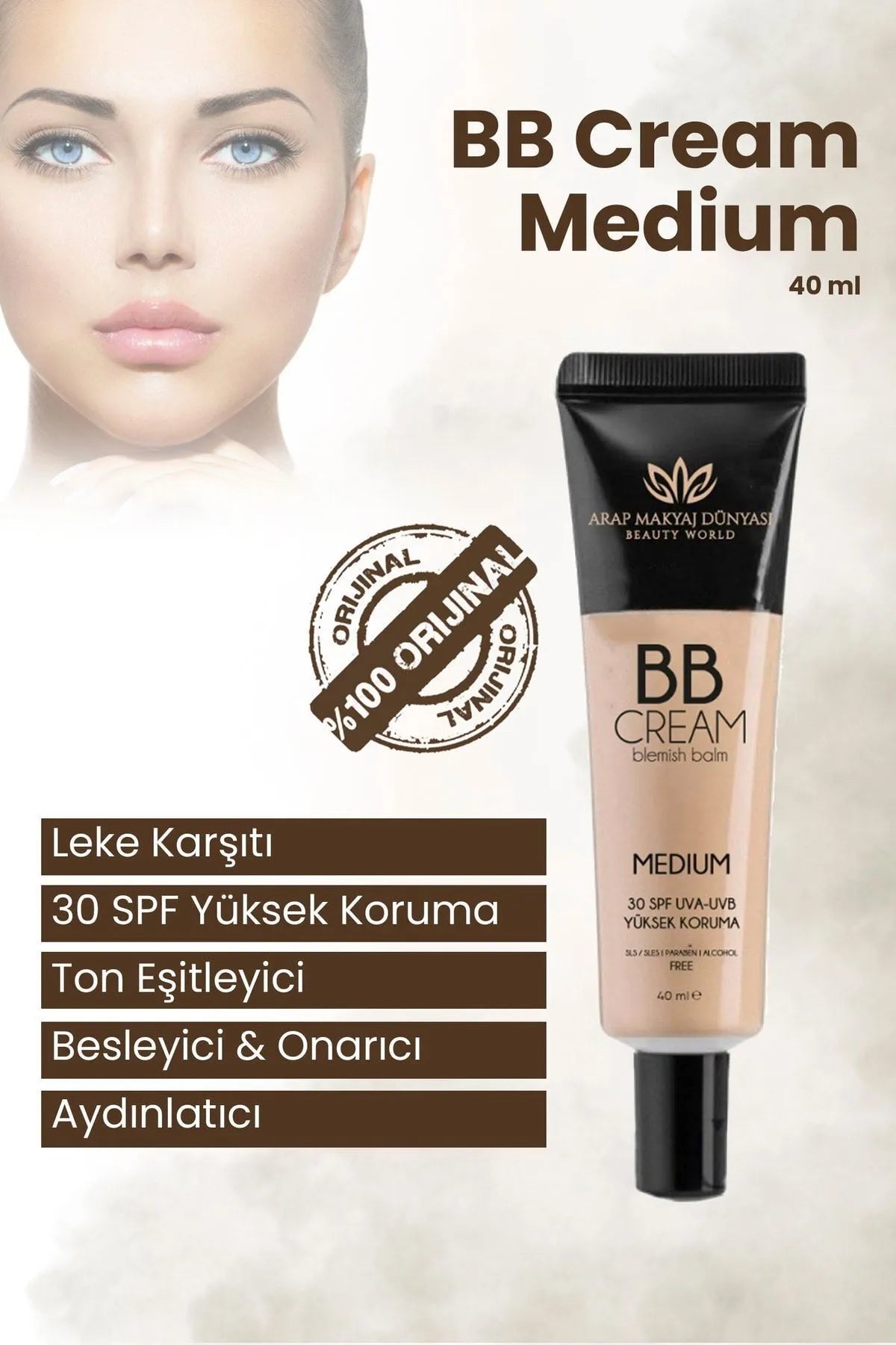 Arab Makeup World - BB Cream - Medium Blemish balm - 30 SPF UVA-UVB Voedend - Herstellend en Verhelderend - 40 ml