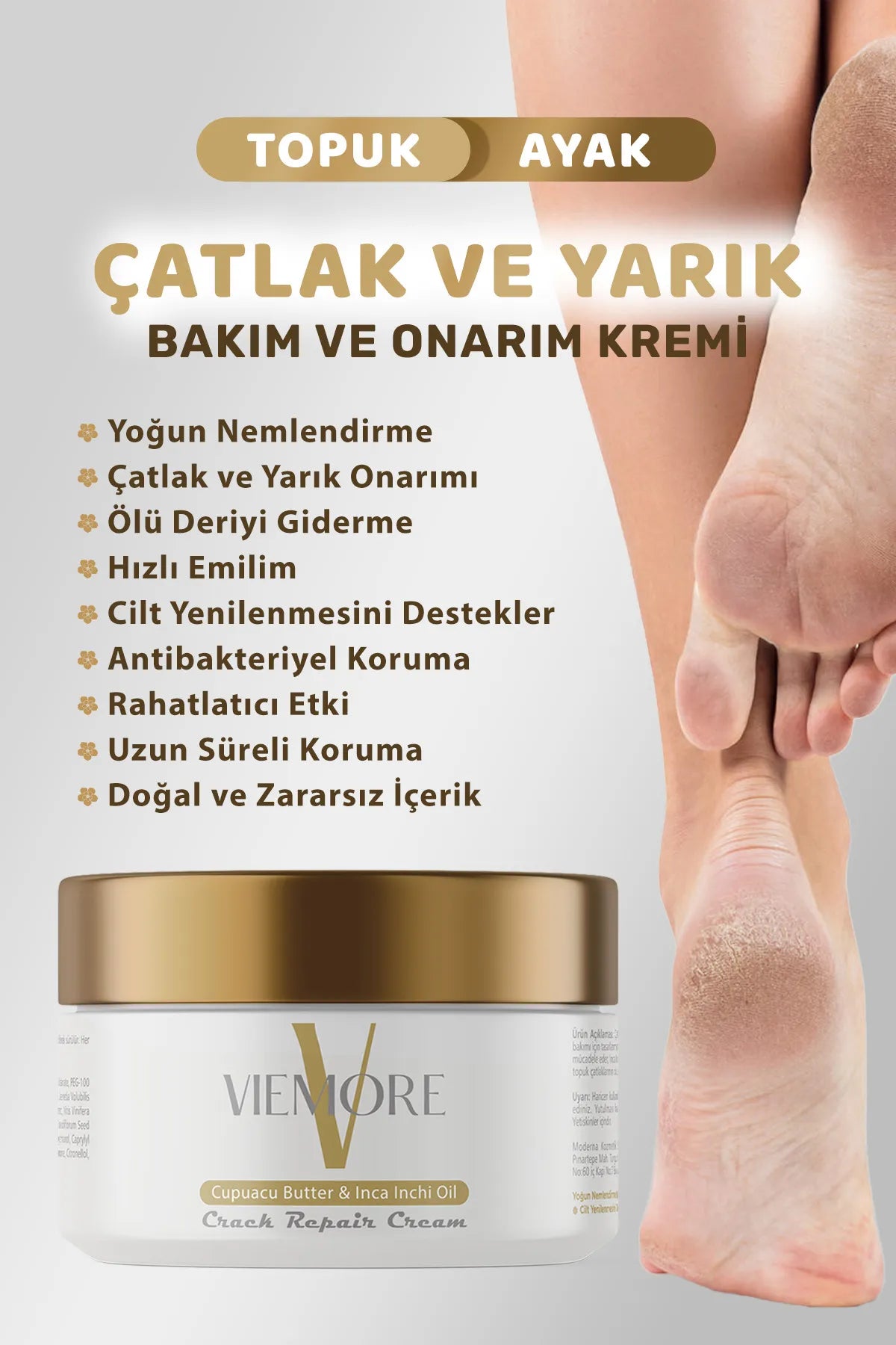 Viemore Hiel- en Voetkloofverzorgingscrème met Cupuacu Butter & Inca Inchi Olie - Intensieve hydratarie - Reparatie van Scheuren en Spleten (Barsten) - Langdurige bescherming - Verwijderen van dode cellen - Dermatologisch getest - 100ml