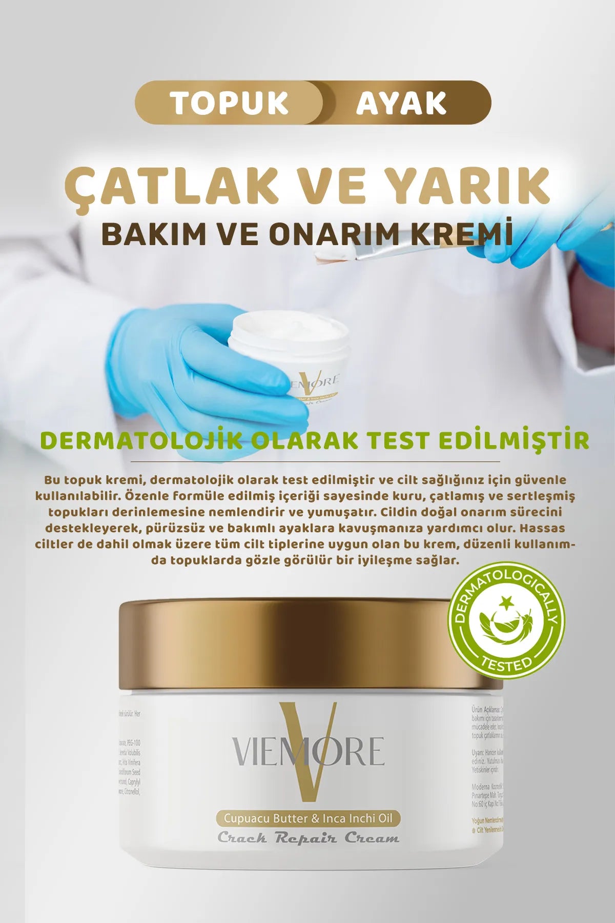Viemore Hiel- en Voetkloofverzorgingscrème met Cupuacu Butter & Inca Inchi Olie - Intensieve hydratarie - Reparatie van Scheuren en Spleten (Barsten) - Langdurige bescherming - Verwijderen van dode cellen - Dermatologisch getest - 100ml