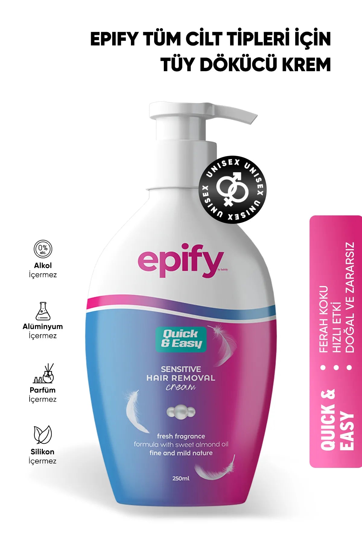 Epify Hair Removal Cream, Ontharingscrème voor de Gevoelige Huid, Effectieve en Zachte Ontharing Voor Het Lichaam, 250 mL