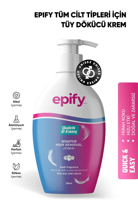Epify Hair Removal Cream, Ontharingscrème voor de Gevoelige Huid, Effectieve en Zachte Ontharing Voor Het Lichaam, 250 mL