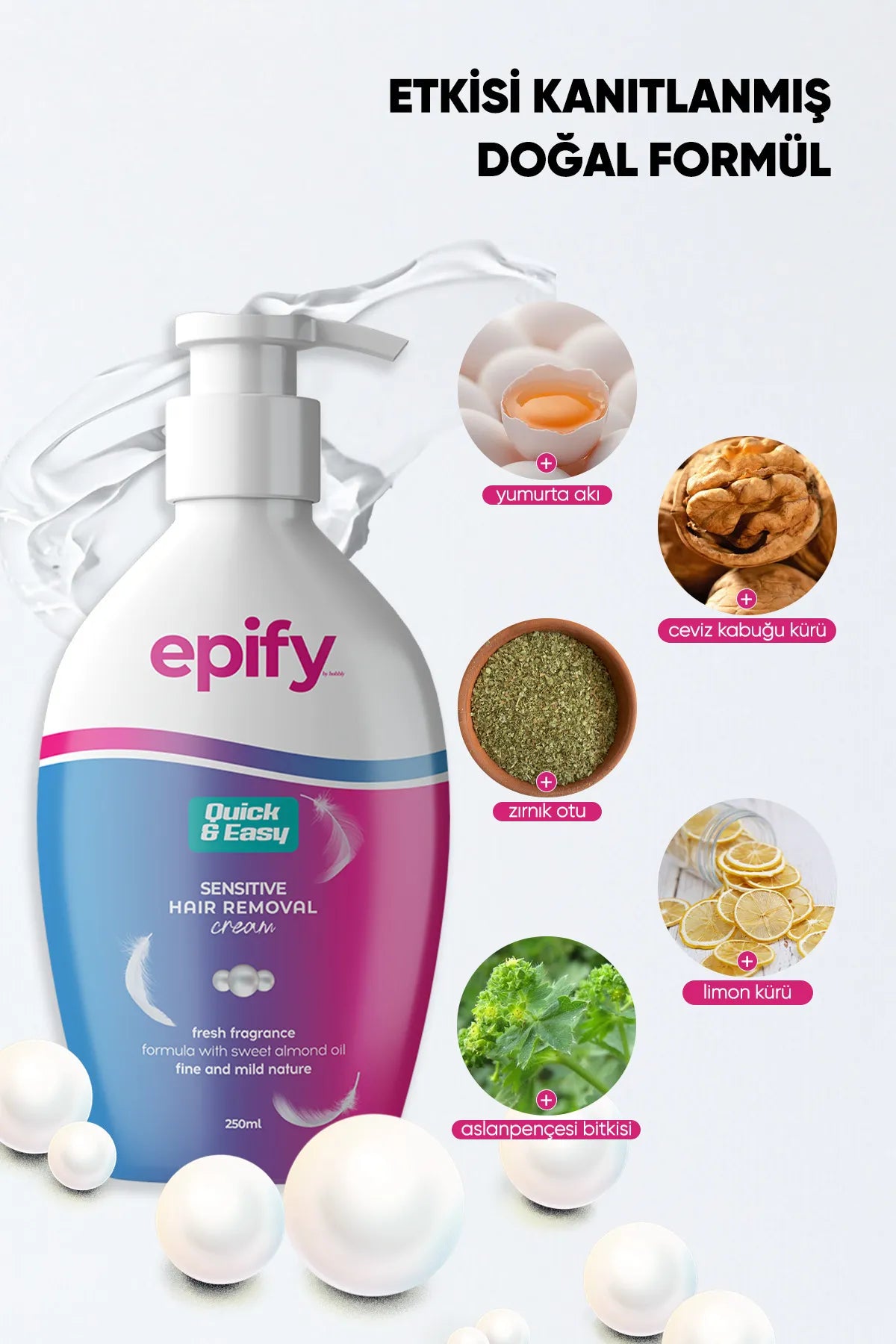Epify Hair Removal Cream, Ontharingscrème voor de Gevoelige Huid, Effectieve en Zachte Ontharing Voor Het Lichaam, 250 mL
