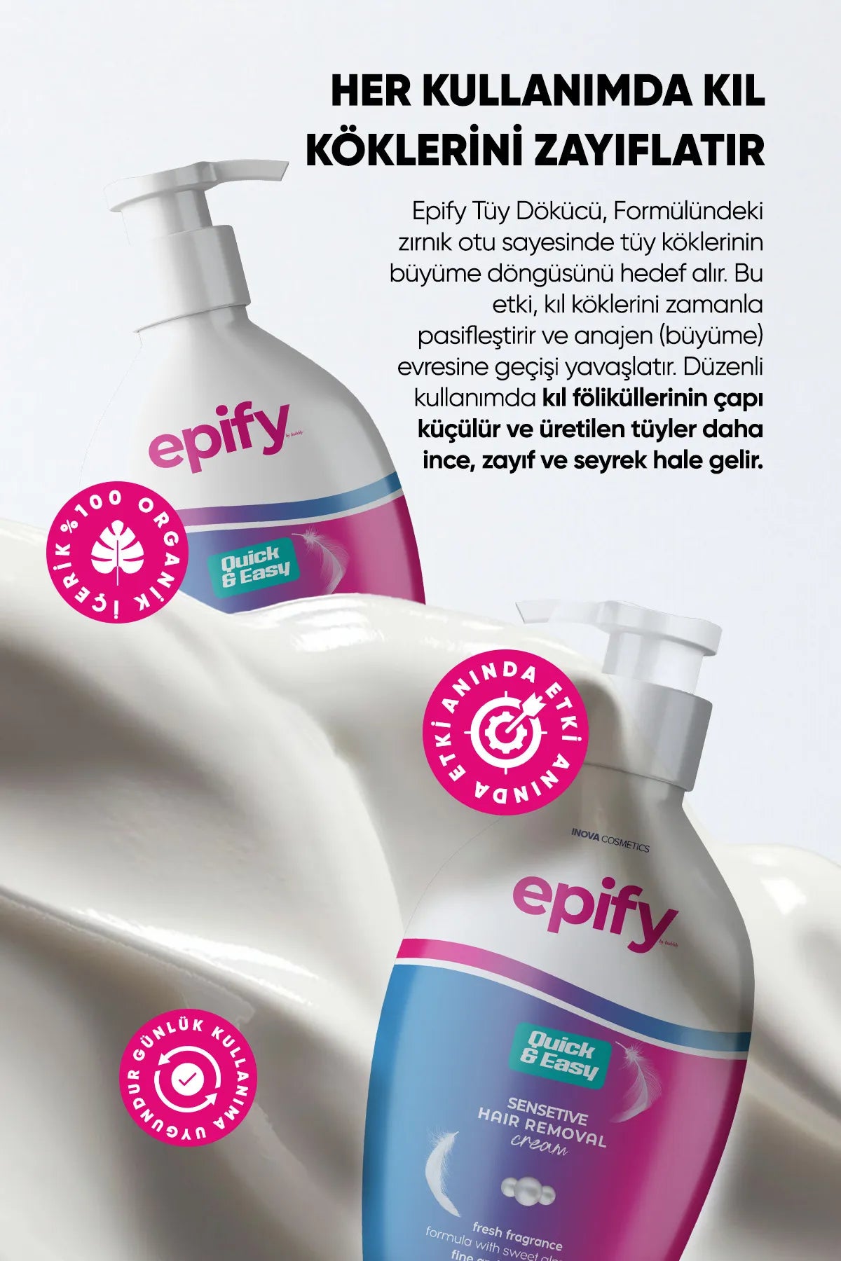 Epify Hair Removal Cream, Ontharingscrème voor de Gevoelige Huid, Effectieve en Zachte Ontharing Voor Het Lichaam, 250 mL