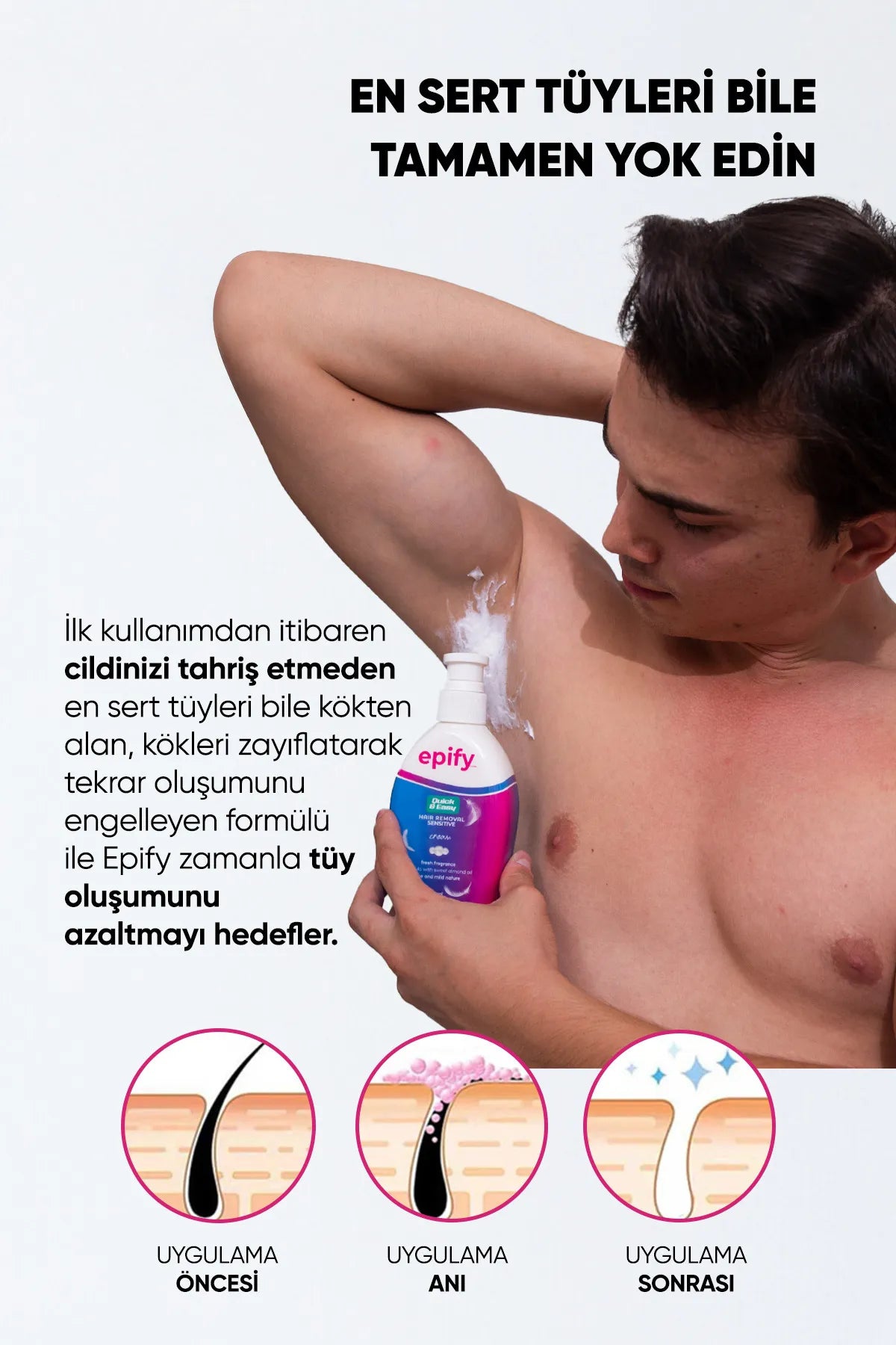 Epify Hair Removal Cream, Ontharingscrème voor de Gevoelige Huid, Effectieve en Zachte Ontharing Voor Het Lichaam, 250 mL