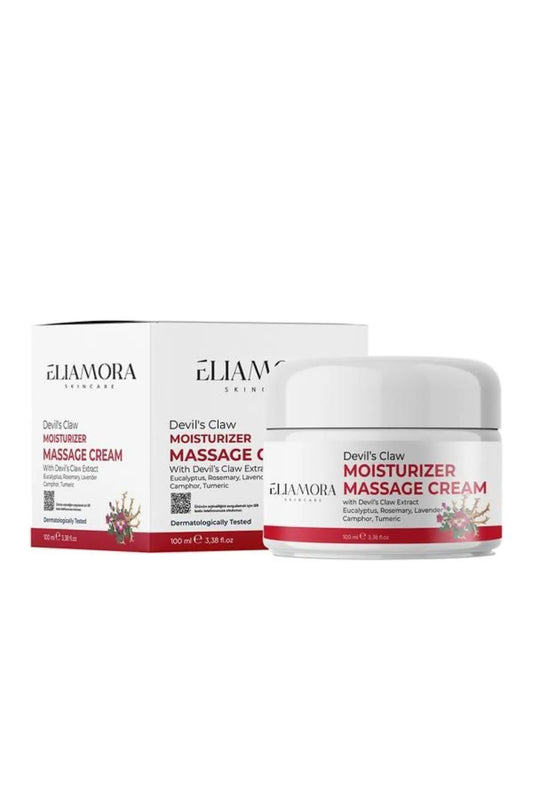 Eliamora - Hydraterende Massagecrème met Duivelsklauwextract - Eucalyptus - Rozemarijn - Lavendel - Kamfer - Kurkuma - 100 ml