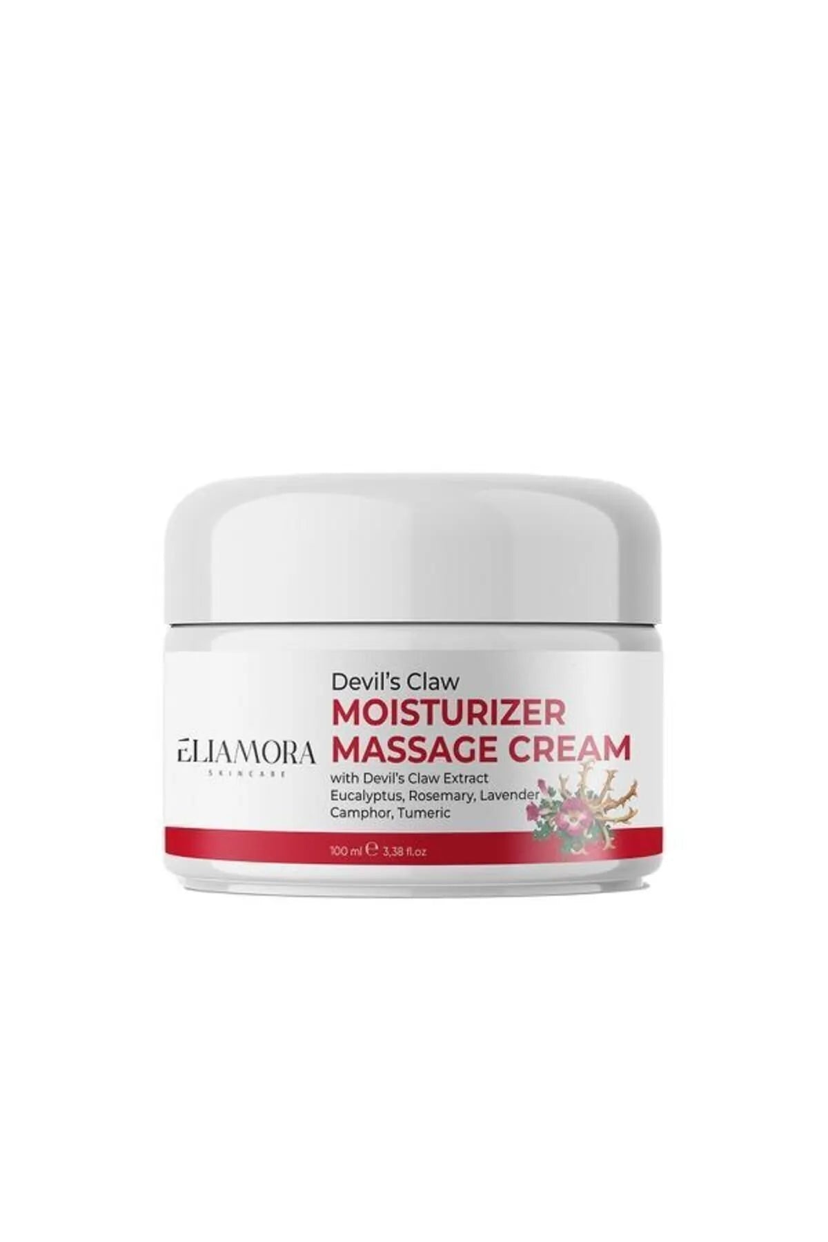 Eliamora - Hydraterende Massagecrème met Duivelsklauwextract - Eucalyptus - Rozemarijn - Lavendel - Kamfer - Kurkuma - 100 ml