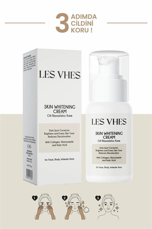 LES VHES Huidverlichtende Creme - Huid Blekende Creme - Donkere Vlekken Corrector - Verheldert en Egaliseert de Huidtint - Vermindert verkleuring - Collageen - Niacinamide - Kojinezuur - Voor gezicht lichaam & intieme zone - Alle Huidtypen - 50 ml