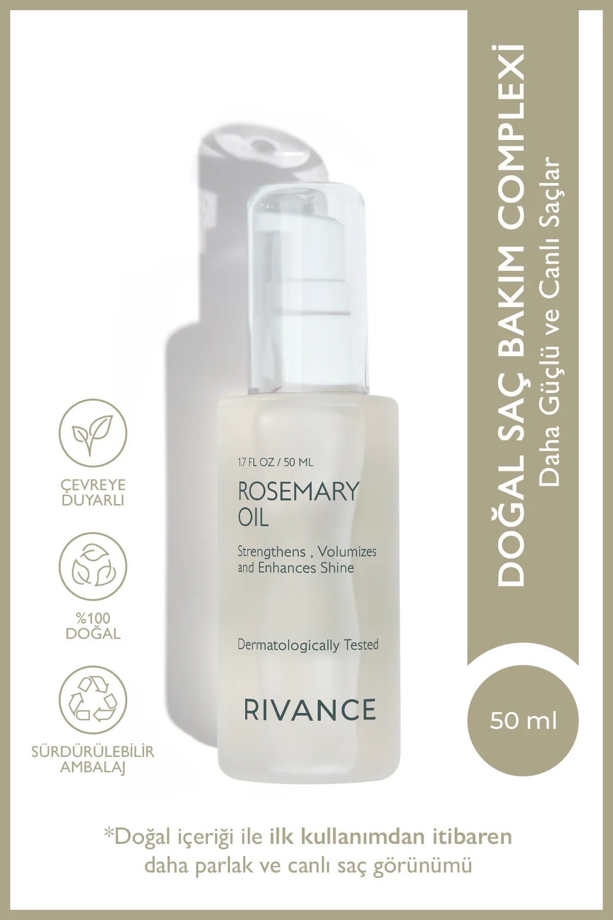 Rivance Rozemarijnolie Haarverzorgingscomplex - Geeft Volume - Herstellend en Versterkt de glans voor Snelgroeiend Haar - Effectief 100% natuurlijk - Dermatologisch getest - 50 ml