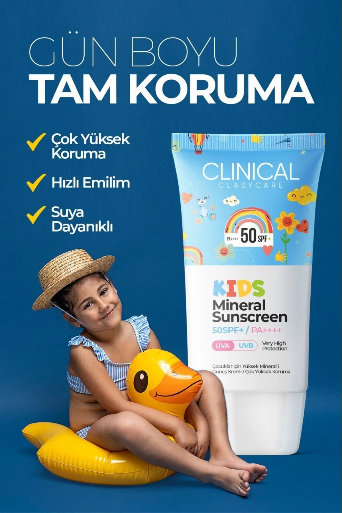 Clasy Care Clinical Zonnebrandcréme Kids 50 SPF+ / PA++++ UVA/UVB met Veel Minerale voor kinderen - Zeer hoge bescherming - 50 ml
