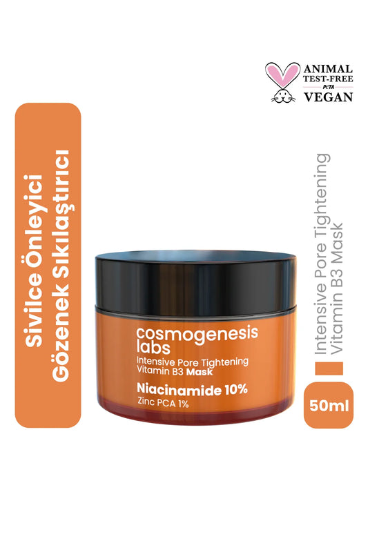 Cosmogenesis Labs - GezichtMasker - Intensief Anti-Acne Poriënverstevigend Vitamine B3-Masker - Preventie van Mee-eters - Niacinamide 10% - Zink PCA 1% - Dermatologisch getest - Voor Alle huidtypen - 50 ml