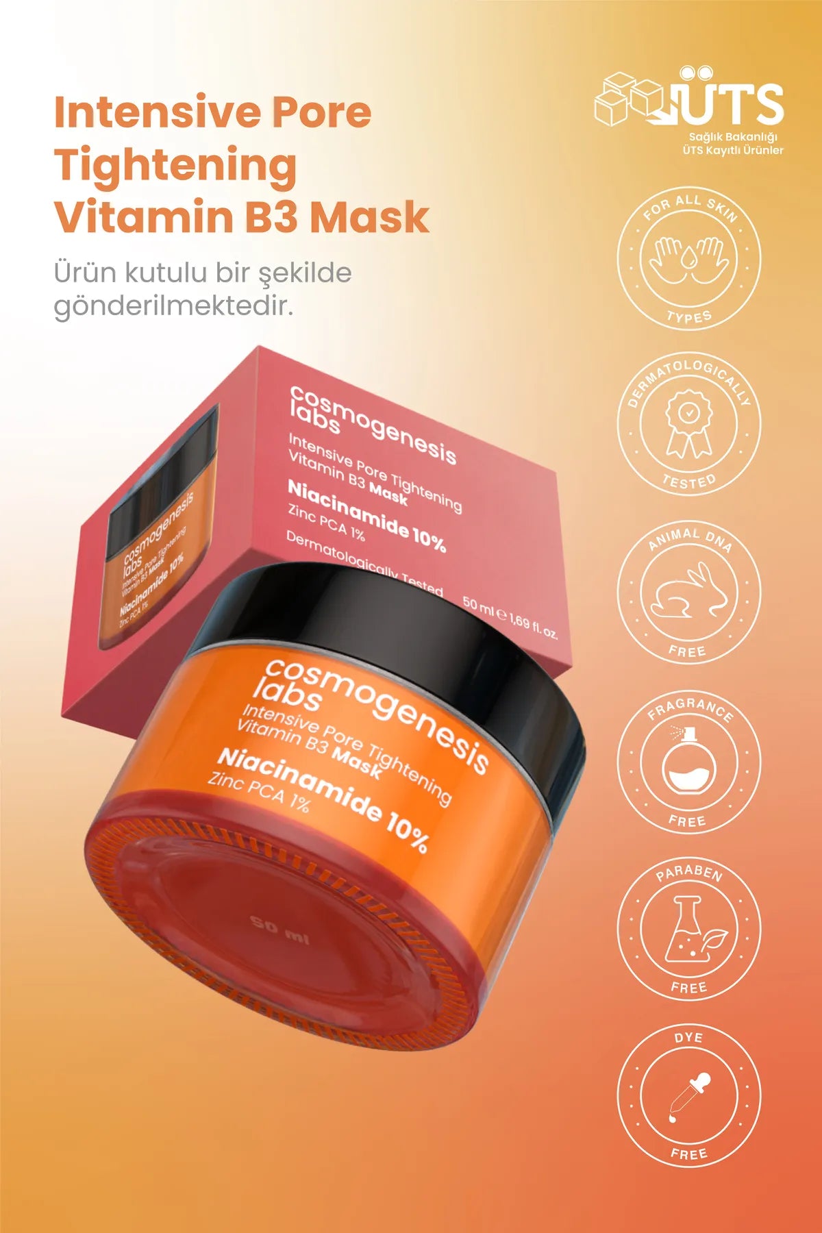 Cosmogenesis Labs - GezichtMasker - Intensief Anti-Acne Poriënverstevigend Vitamine B3-Masker - Preventie van Mee-eters - Niacinamide 10% - Zink PCA 1% - Dermatologisch getest - Voor Alle huidtypen - 50 ml