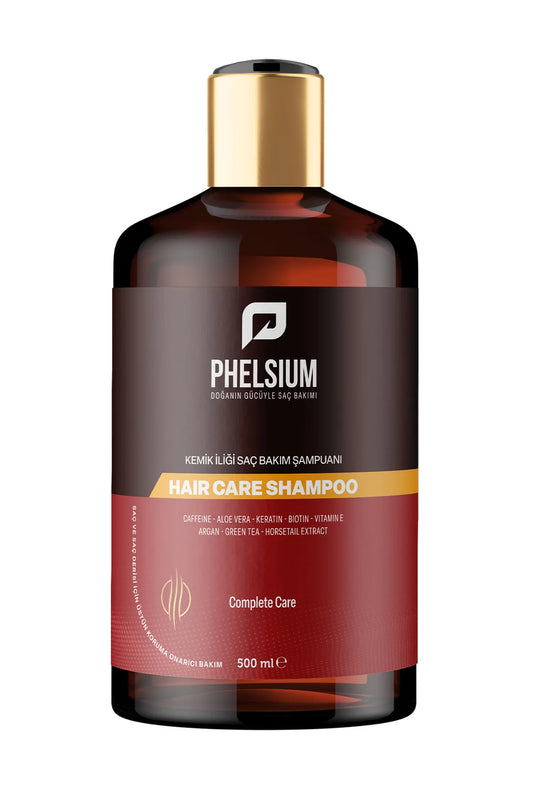 PHELSIUM Haarverzorgingsshampoo - Anti-haaruitval Beenmergverzorging Shampoo - Actieve Kruideningrediënten en Vitamines - Cafeïne - Aloe Vera - Keratine - Biotine - Vitamine E - Argan - Groene thee - Paardenstaartextract - 500 ml