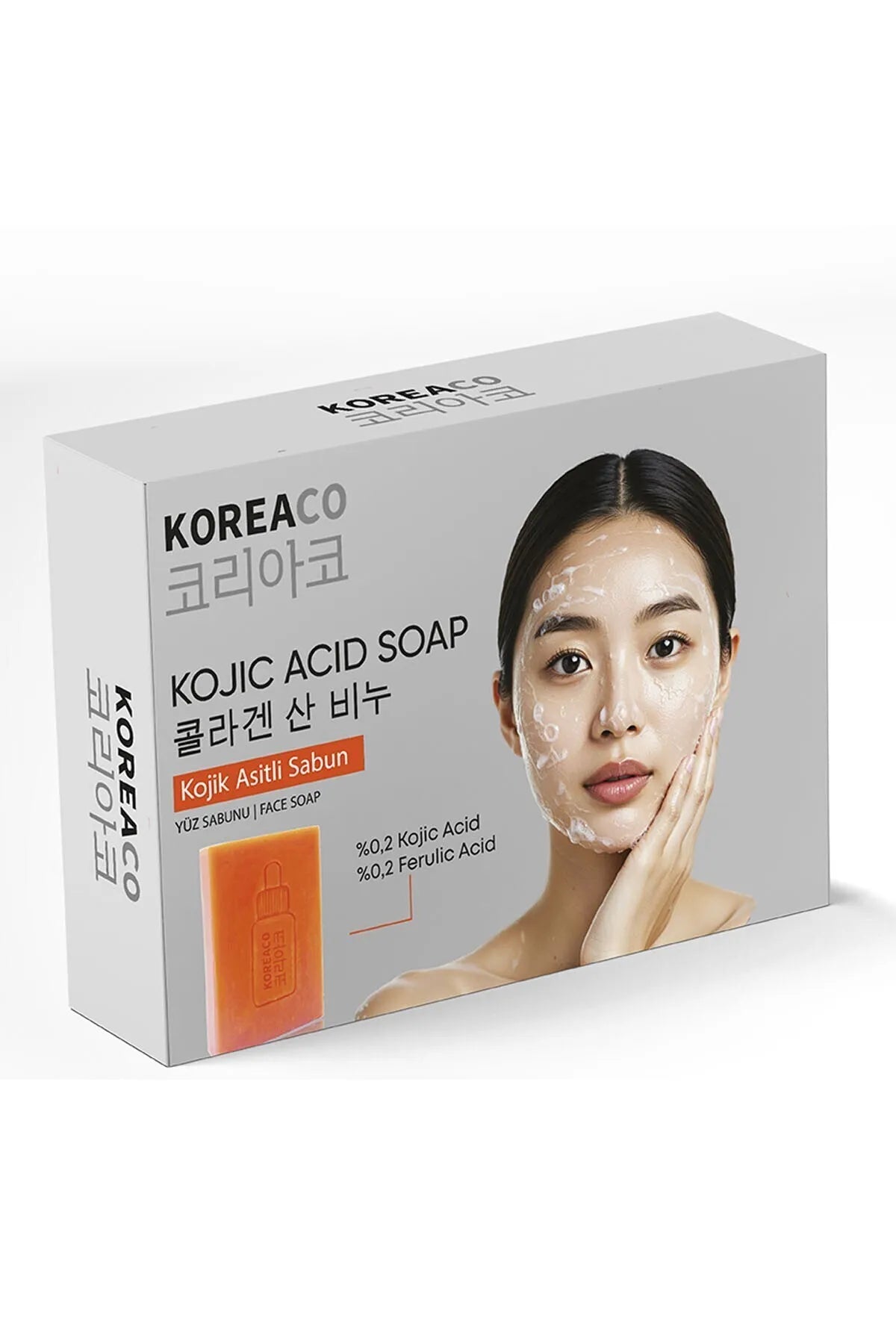 KOREACO Gezichtszeep Kojinezuur 0,2% & Ferulinezuur 0,2% Extract Anti-Vlek - Pigmenten en Anti-Verkleuring Zeep - UVA-UVB bescherming - Alle huidtypen - Zomer-/Wintergebruik - Helder uiterlijk - 100gr