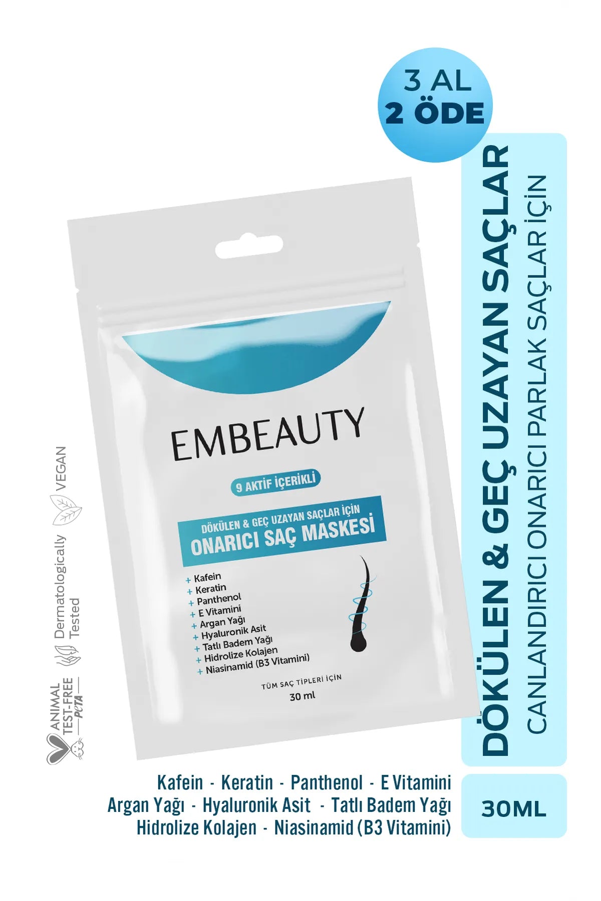 Embeauty Haarmasker 9 Actieve Inhoud - Snelle Haargroei Voller Herstellend Voedende Haarmasker voor Extreem Beschadigd en Uitvallend Haar - Alle haartypen - 30 ml