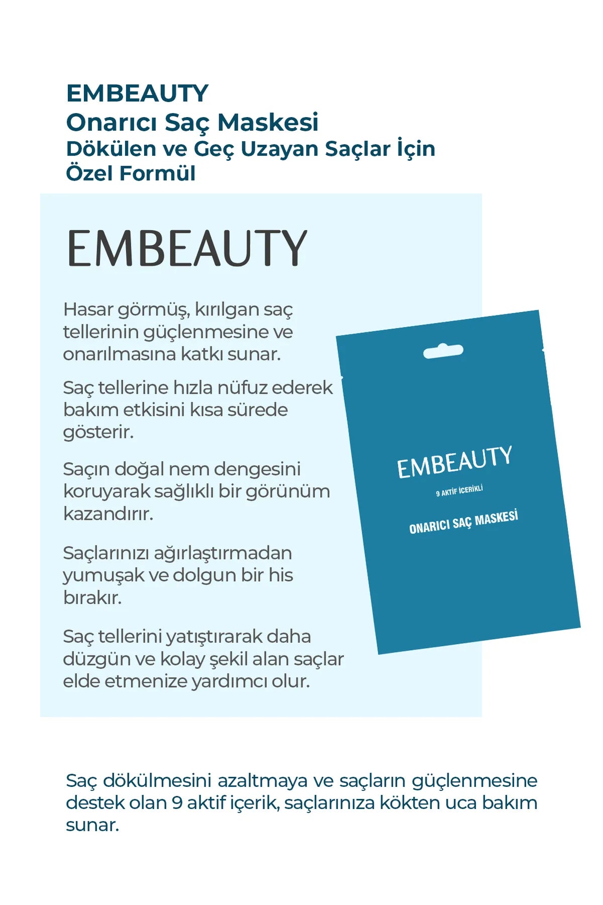 Embeauty Haarmasker 9 Actieve Inhoud - Snelle Haargroei Voller Herstellend Voedende Haarmasker voor Extreem Beschadigd en Uitvallend Haar - Alle haartypen - 30 ml