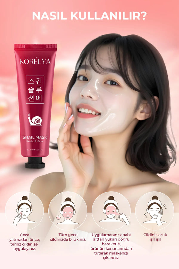 KORELYA Slakkenmasker - Gezichtsmasker - Snail Mask Collageenhoudende Peel- off Nacht Masker - Poriënverstrakker - Regenererend en Hydraterend effect - Voor Alle huidtypes - 50 ml