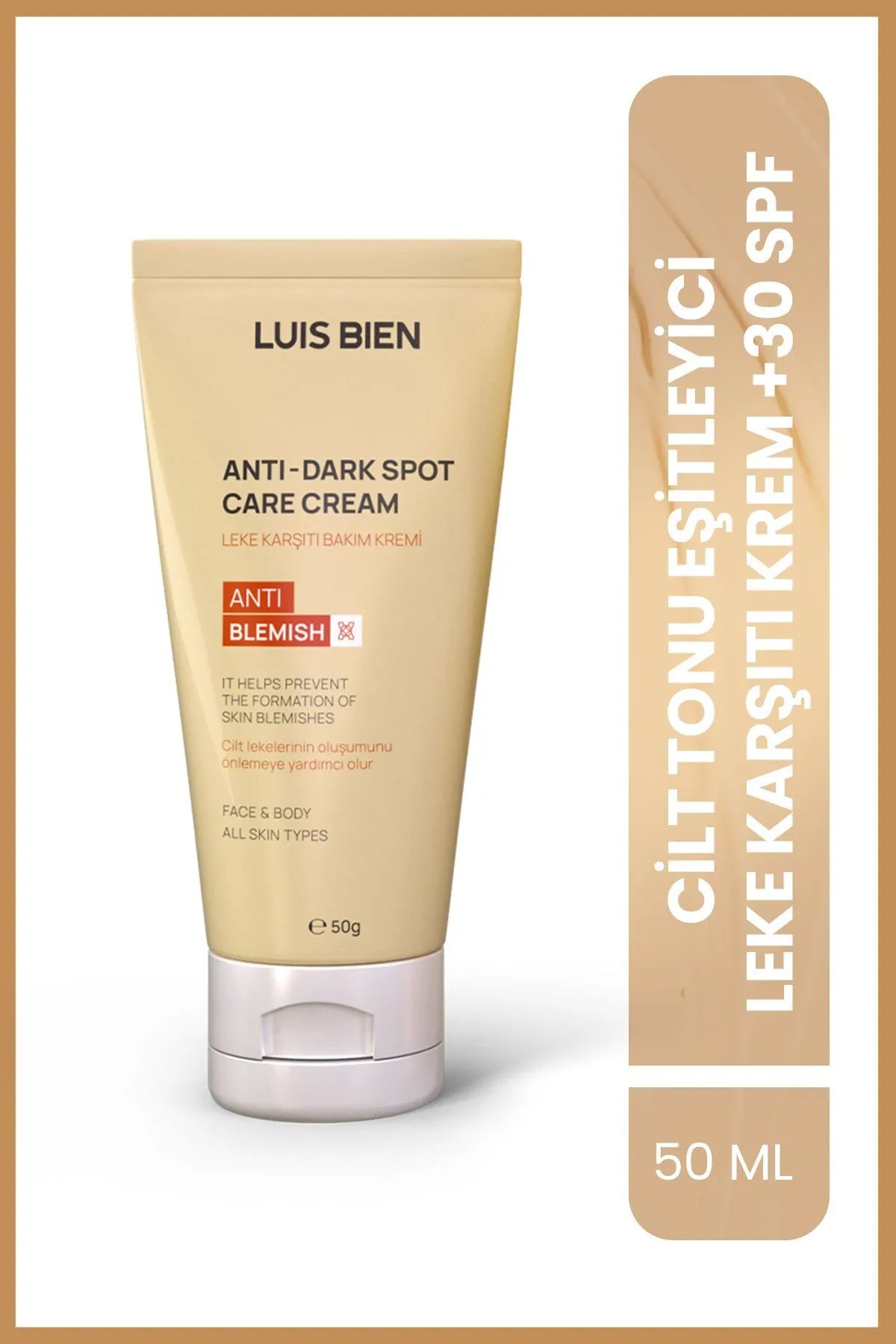 Luis Bien Anti-donkere Vlekken Crème - Helpt beschermen - Pigmentvlekken Crème - Helpt de huidoneffenheden te verminderen en beschermt tegen de schadelijke effecten - Beschermingsfactor SPF 30 UVA/UVB-straling - Alle huidtypen - 50 g
