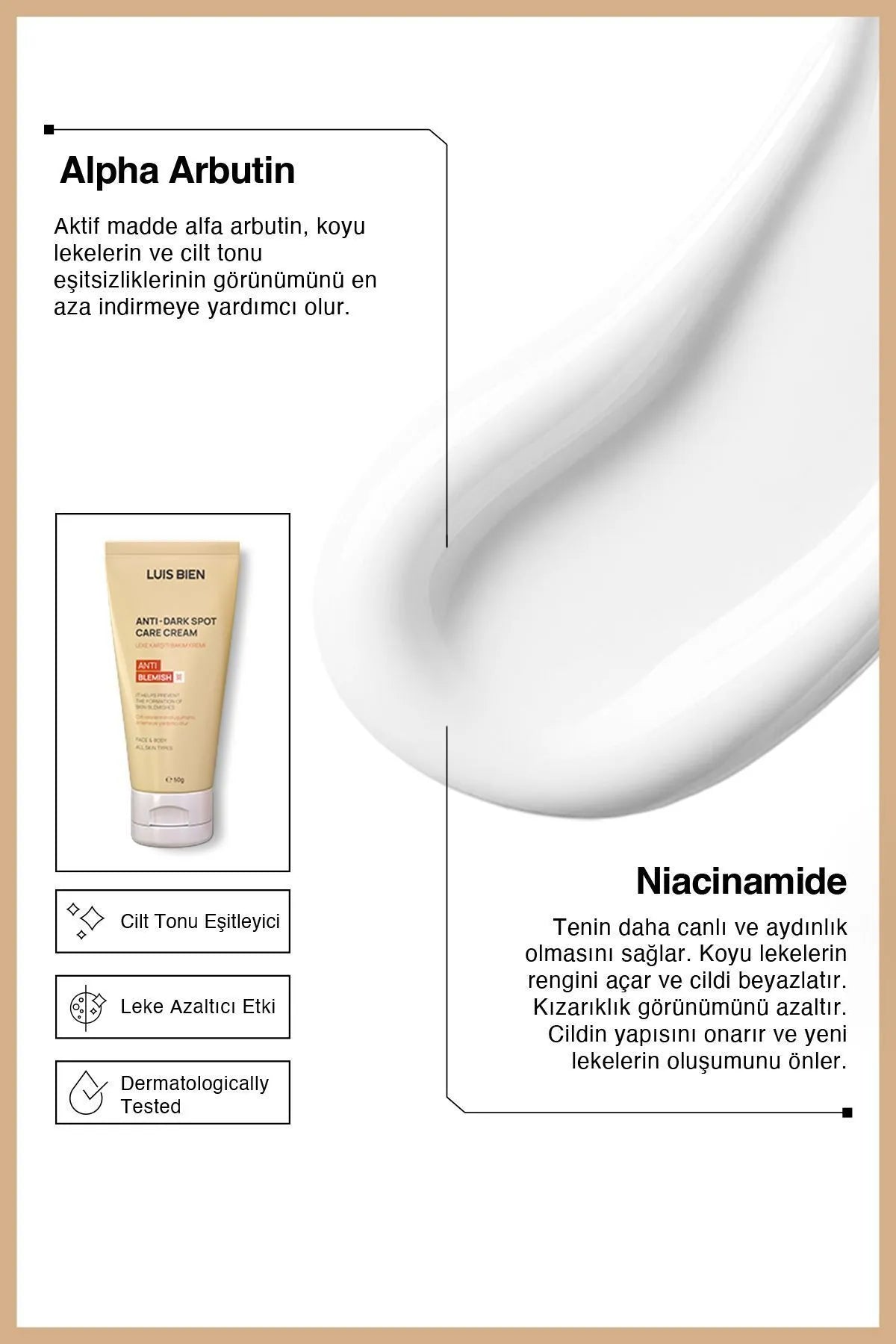 Luis Bien Anti-donkere Vlekken Crème - Helpt beschermen - Pigmentvlekken Crème - Helpt de huidoneffenheden te verminderen en beschermt tegen de schadelijke effecten - Beschermingsfactor SPF 30 UVA/UVB-straling - Alle huidtypen - 50 g