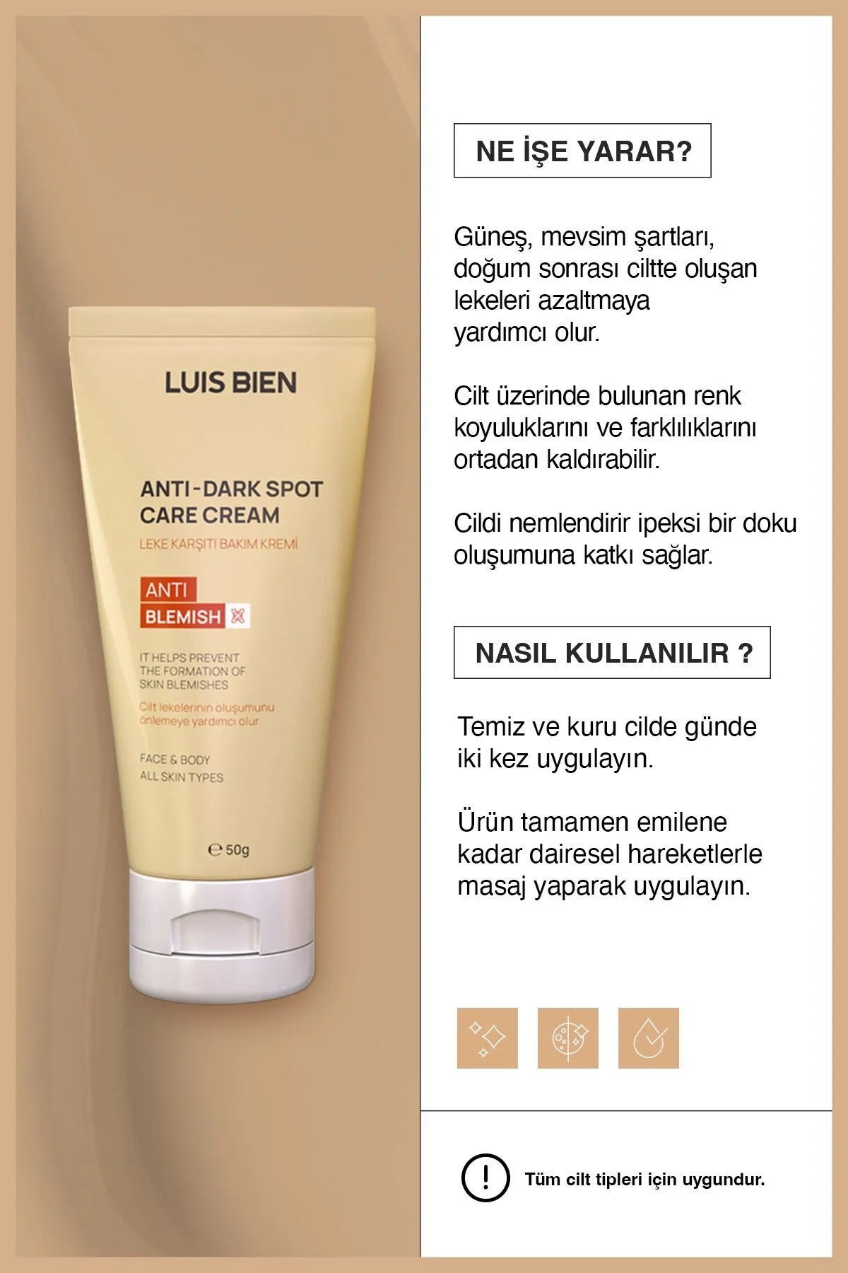 Luis Bien Anti-donkere Vlekken Crème - Helpt beschermen - Pigmentvlekken Crème - Helpt de huidoneffenheden te verminderen en beschermt tegen de schadelijke effecten - Beschermingsfactor SPF 30 UVA/UVB-straling - Alle huidtypen - 50 g