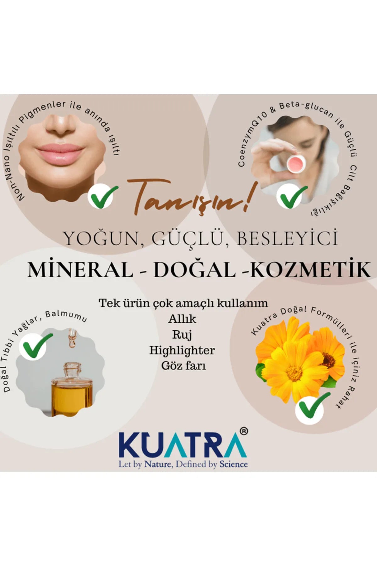 KUATRA - Calendula Glow 3 in 1 - Highlighter - Oogschaduw Creme - Lip-Wangverzorging & Glans - Blush - Voeden - Herstellen - Glanzen - Alleen met natuurlijke bijenwas - kruidenextracten - vitaminen - mineralen - niet-nano pigmenten - 7 ml