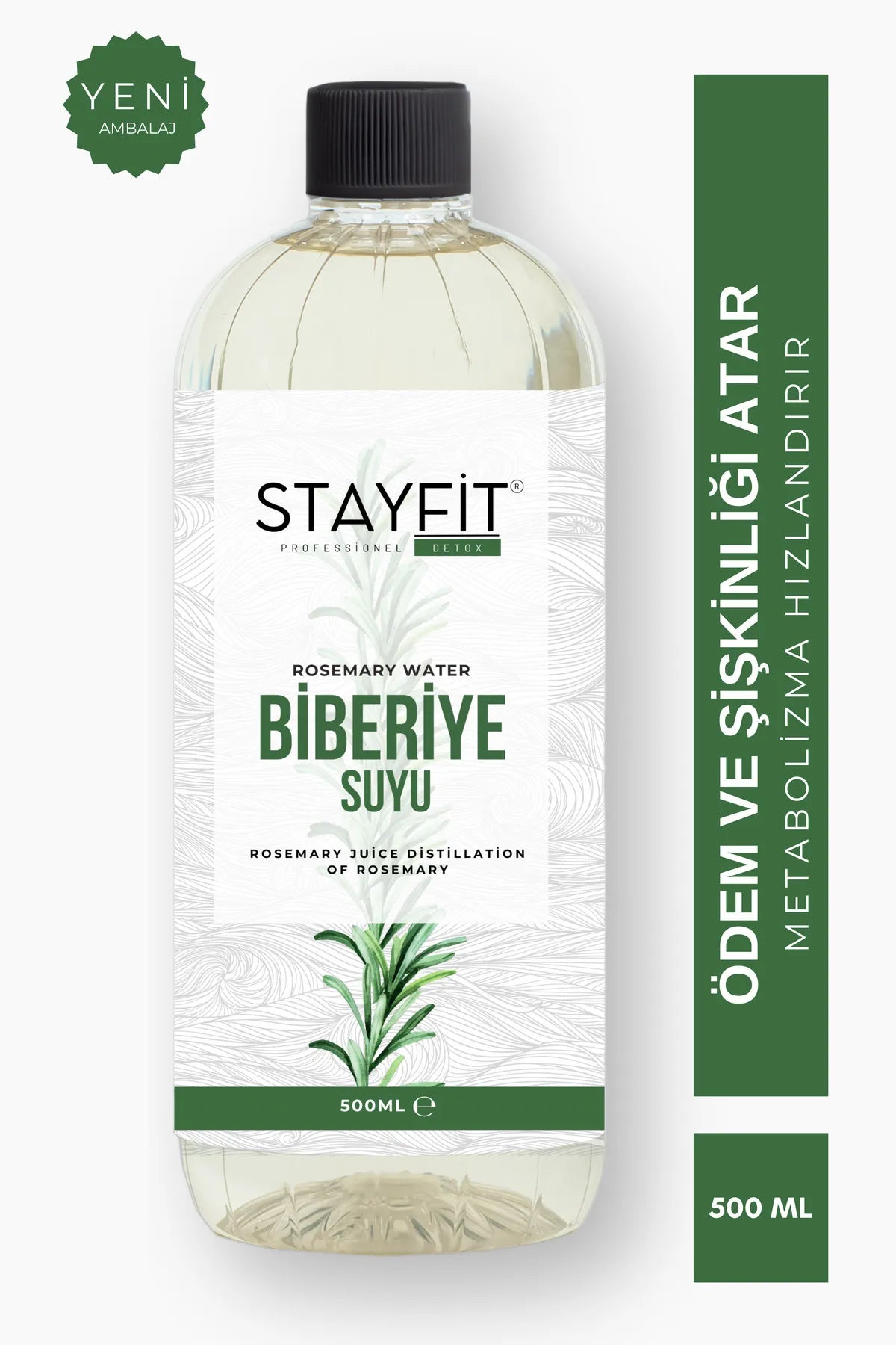 STAYFIT Professionele Detox Rozemarijnwater - Verlicht oedeem & zwelling - Versnelt het metabolisme - Versnelt het gewichtverliesproces - 1 fles van 500ml