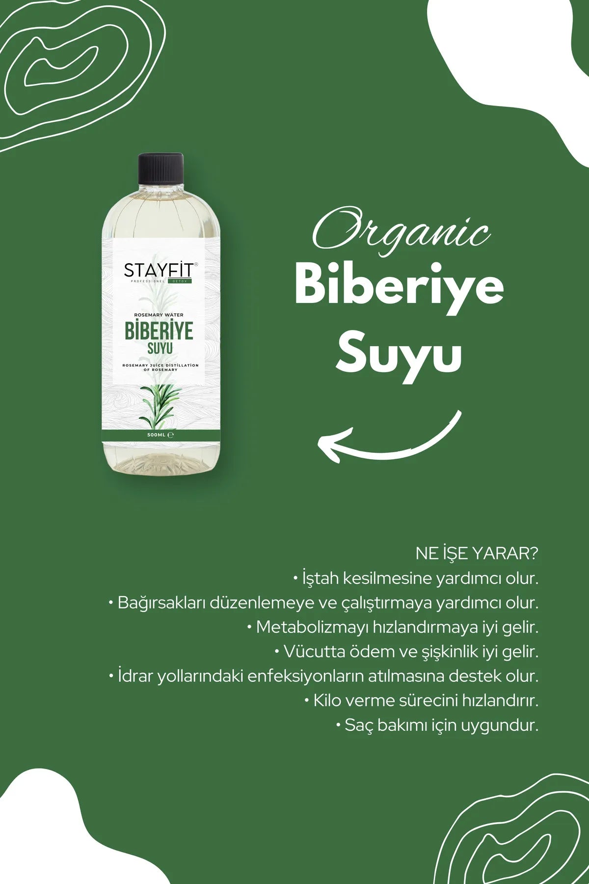 STAYFIT Professionele Detox Rozemarijnwater - Verlicht oedeem & zwelling - Versnelt het metabolisme - Versnelt het gewichtverliesproces - 1 fles van 500ml