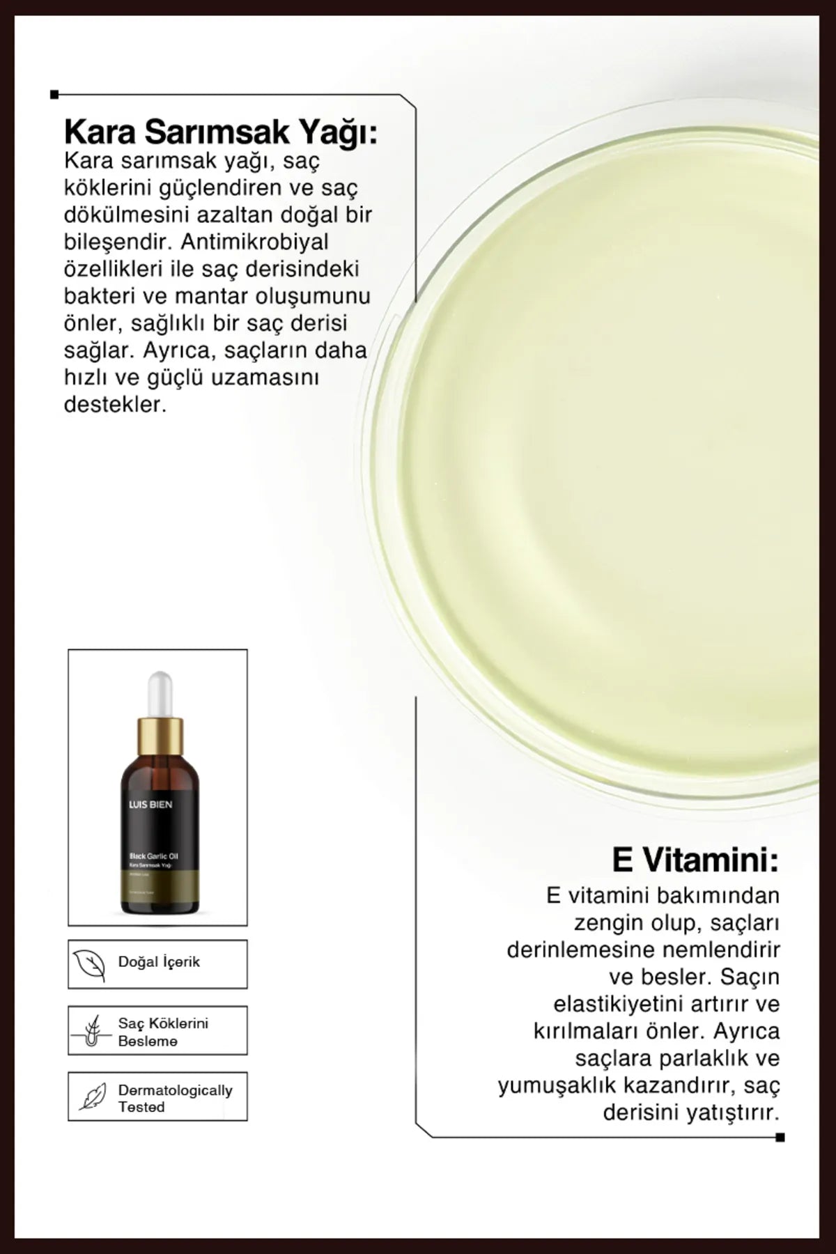 Luis Bien Zwarte Knoflookolie - Verzorging voor extreem beschadigd en uitvallend haar - Voedende en herstellende olie - Helpt om vol en volumineus haar krijgen - Dermatologisch getest - 50 ml