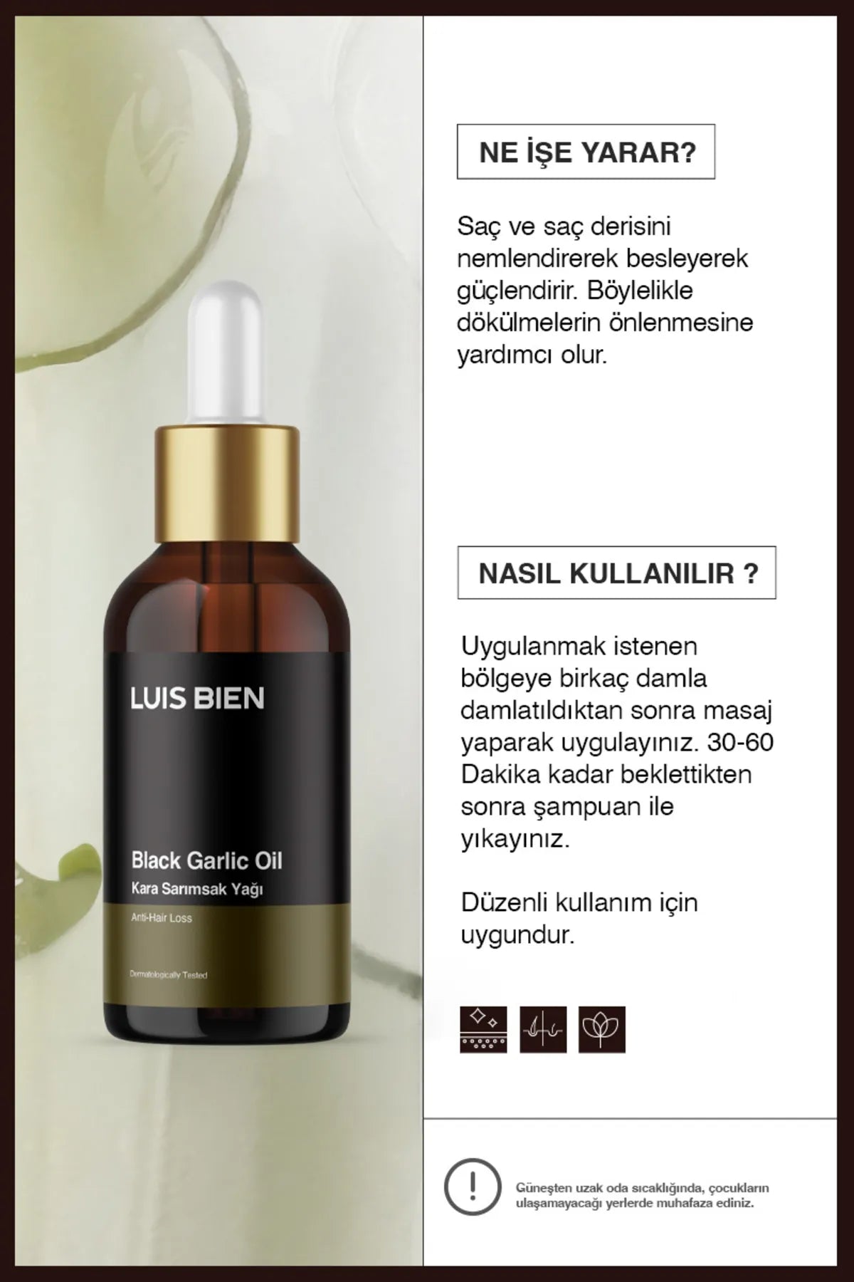 Luis Bien Zwarte Knoflookolie - Verzorging voor extreem beschadigd en uitvallend haar - Voedende en herstellende olie - Helpt om vol en volumineus haar krijgen - Dermatologisch getest - 50 ml