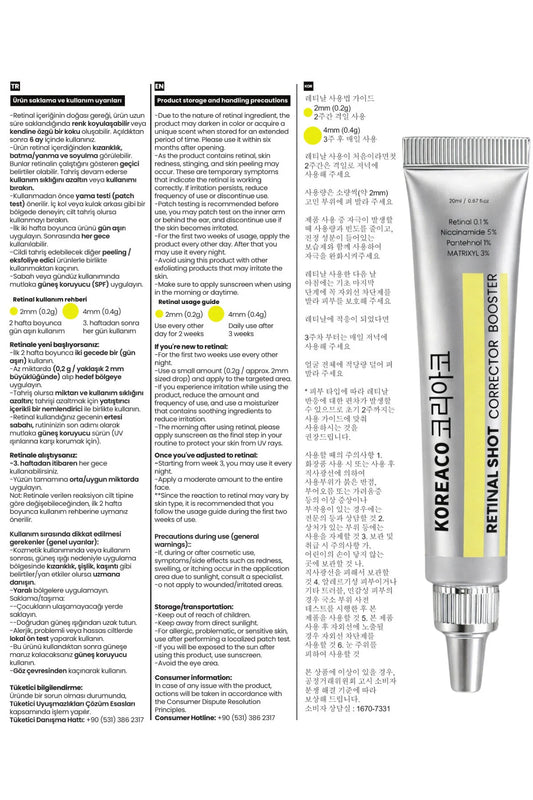 KOREACO Retinal Shot Tightening Booster 20ml – Anti-Aging Serum met Retinal 0.1%, Matrixyl 3000 & Panthenol – Verstevigend & Porie Verfijnend