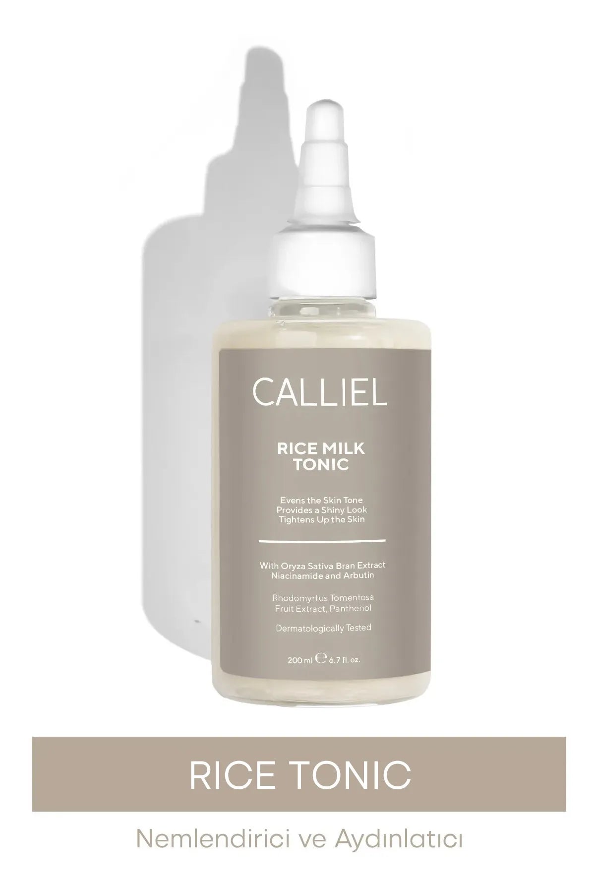 CALLIEL RijstMelk Tonic - Verhelderen van de huid - Zorgt voor een elade huidskleur - Vernauwen van poriën - Geeft een schone uitstraling - met Oryza Sativa Bran-extact - Niacinamide en Arbutine - Dermatologisch getest - 200 ml