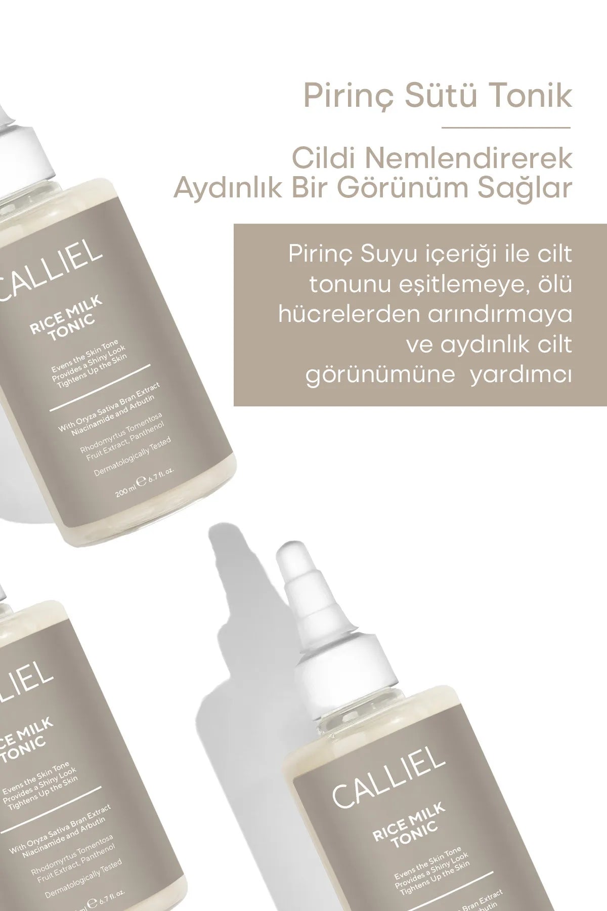 CALLIEL RijstMelk Tonic - Verhelderen van de huid - Zorgt voor een elade huidskleur - Vernauwen van poriën - Geeft een schone uitstraling - met Oryza Sativa Bran-extact - Niacinamide en Arbutine - Dermatologisch getest - 200 ml
