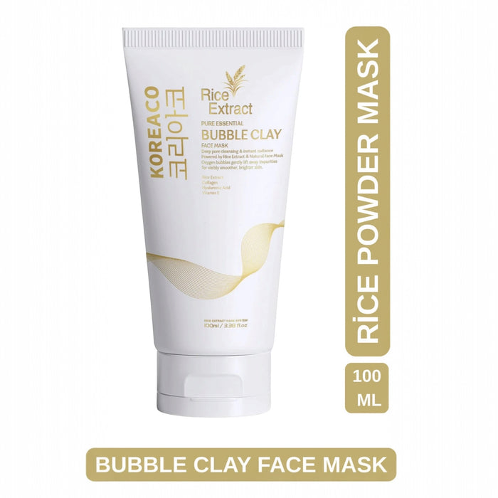 KOREACO Rice Extract Bubble Clay Gezichtsmasker 100ml – Diep Reinigend & Verhelderend Kleimasker met Rijstextract, Collageen & Hyaluronzuur